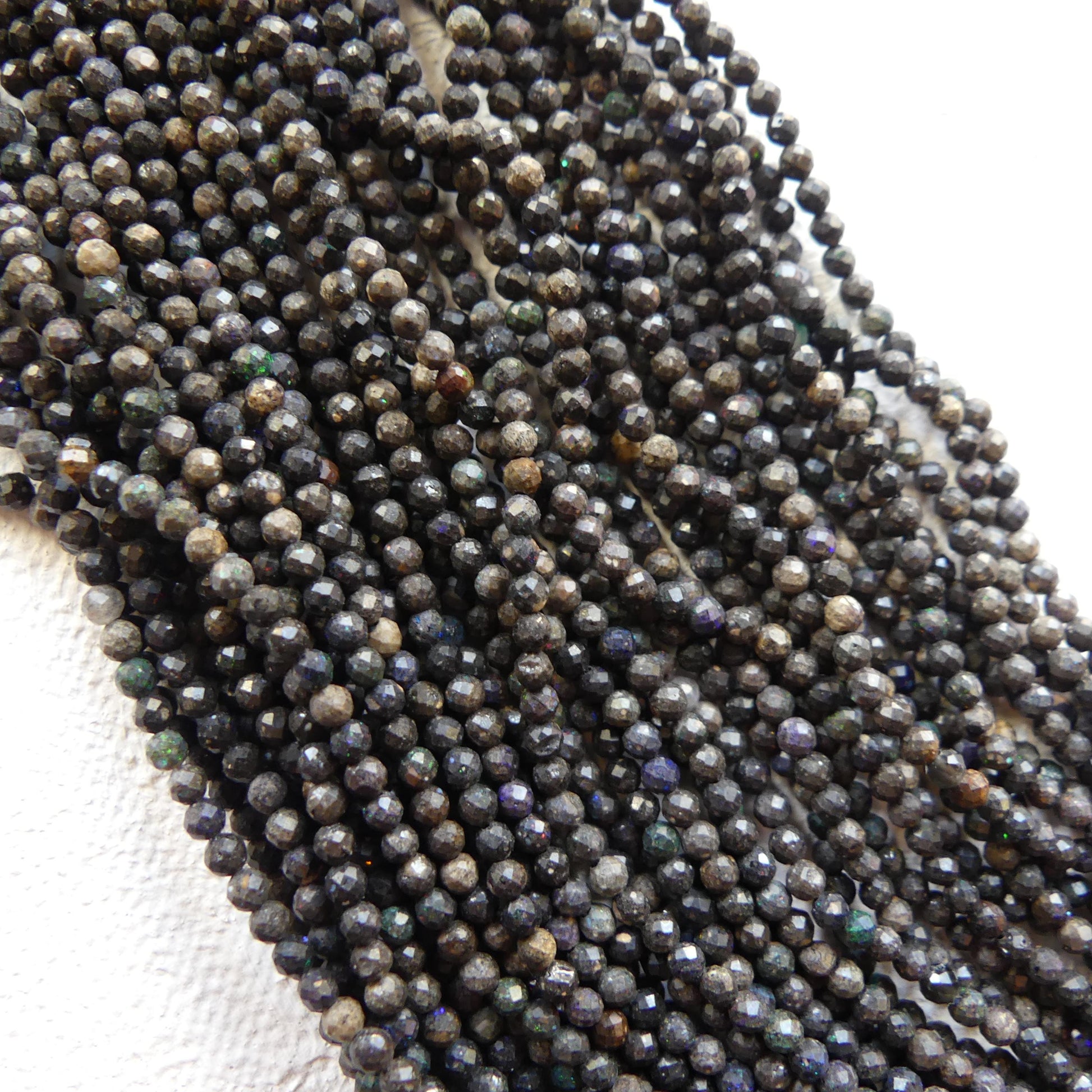 2mm Black Matrix Opal Micro Faceted Beads Genuine Opal Beads 15" Gemstone Beads for Jewelry Making Beading Craft Gift