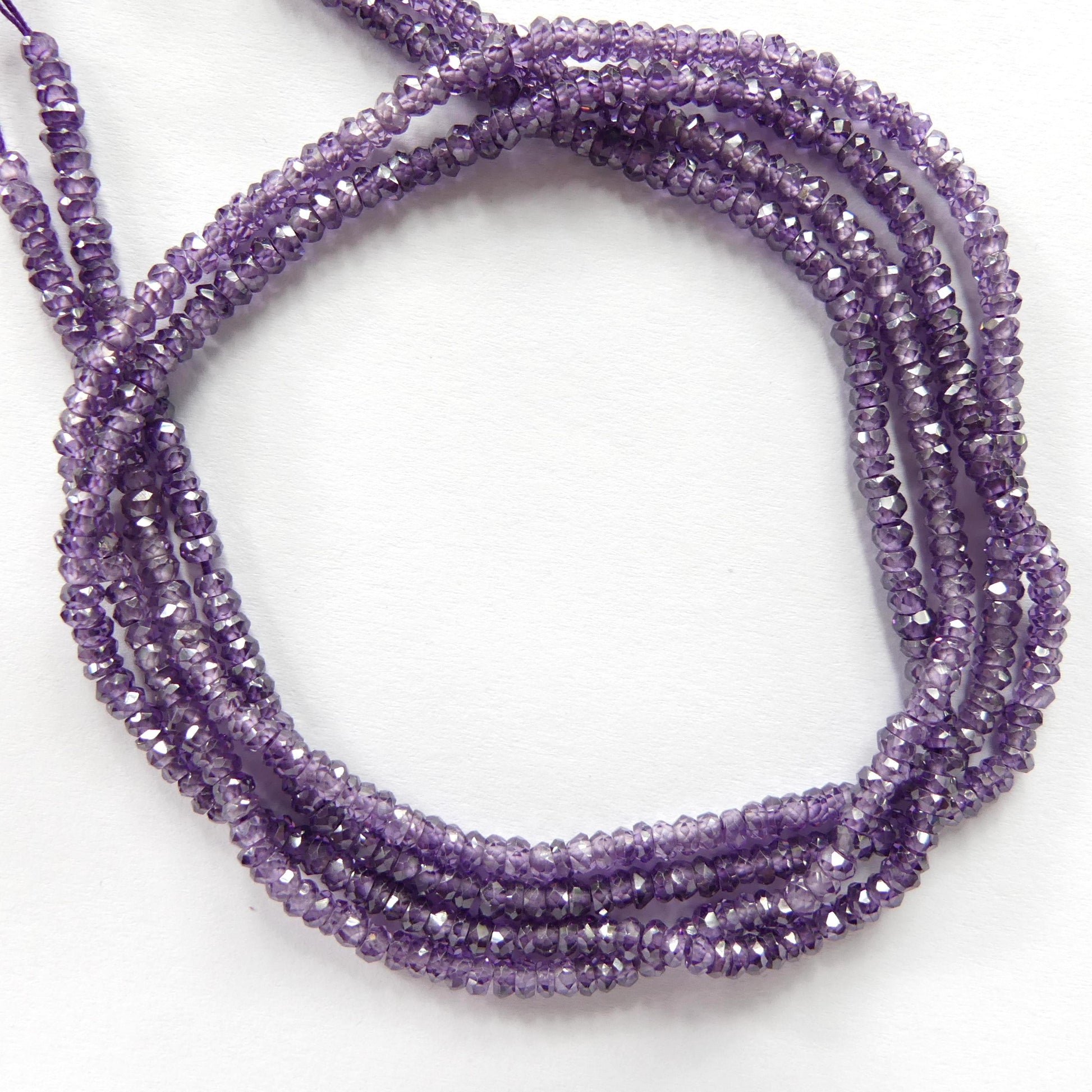 3mm Purple Cubic Zirconia Beads 14" Purple Zircon Rondel Beads Sparkly for Jewelry Making Beading Crafter Gift