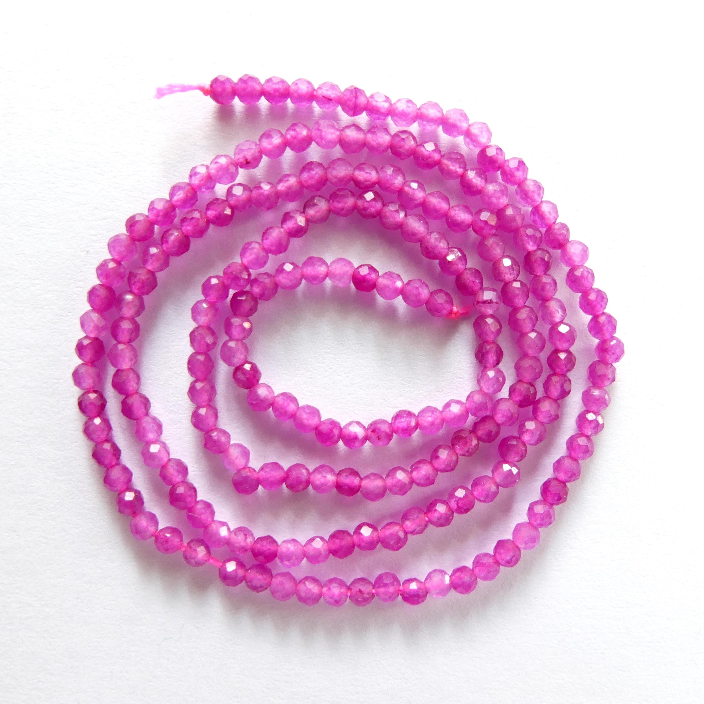 2mm Magenta Quartz Meads Micro Faceted Seed Beads Genuine Hot Pink Quartz Beads 15" Sparkly Gemstone Beads for Jewelry Making Tiny Beads