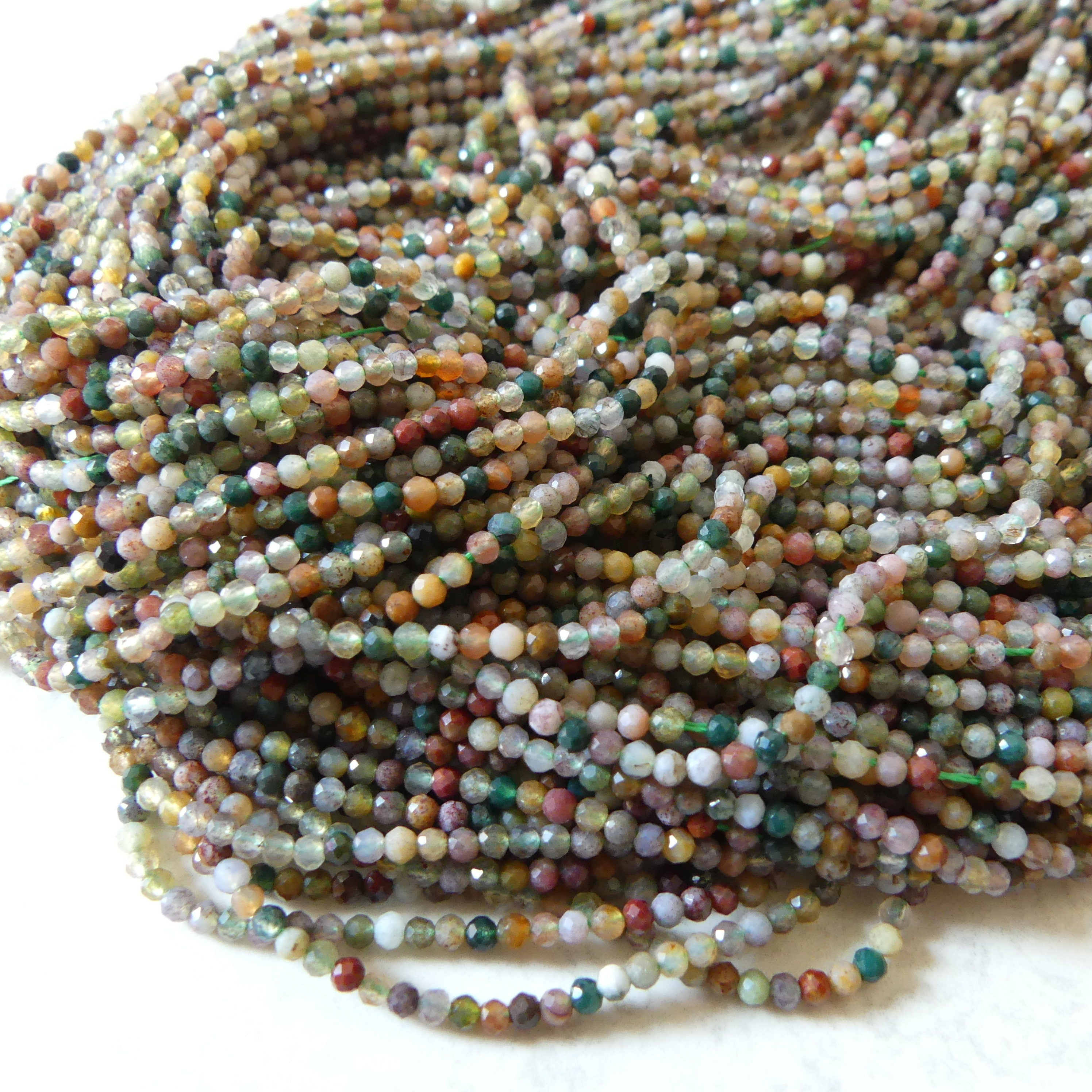 2mm Indian Agate Micro Faceted Beads Genuine Agate Colorful Beads 15.5" Sparkly Gemstone Beads for Jewelry Making