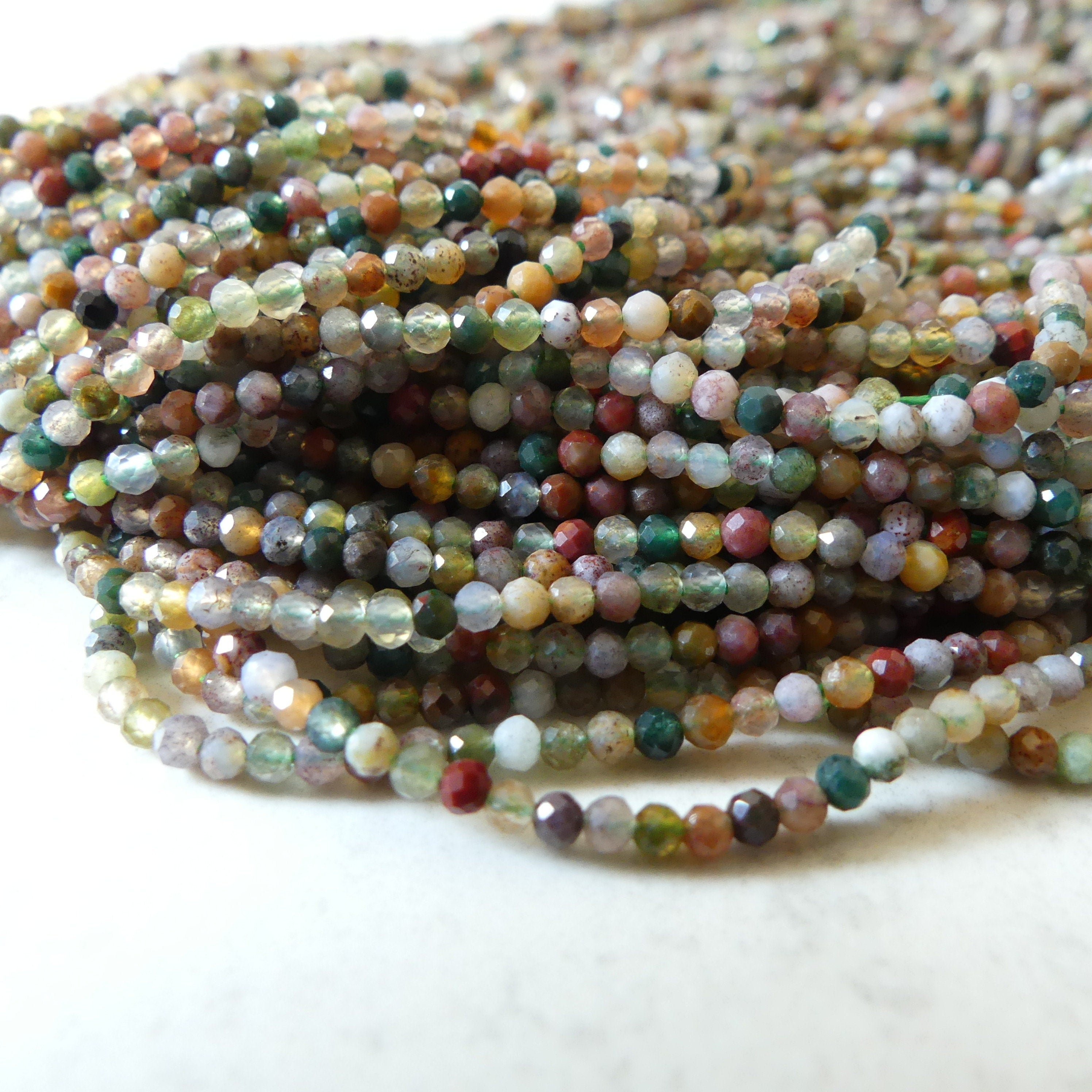 2mm Indian Agate Micro Faceted Beads Genuine Agate Colorful Beads 15.5" Sparkly Gemstone Beads for Jewelry Making