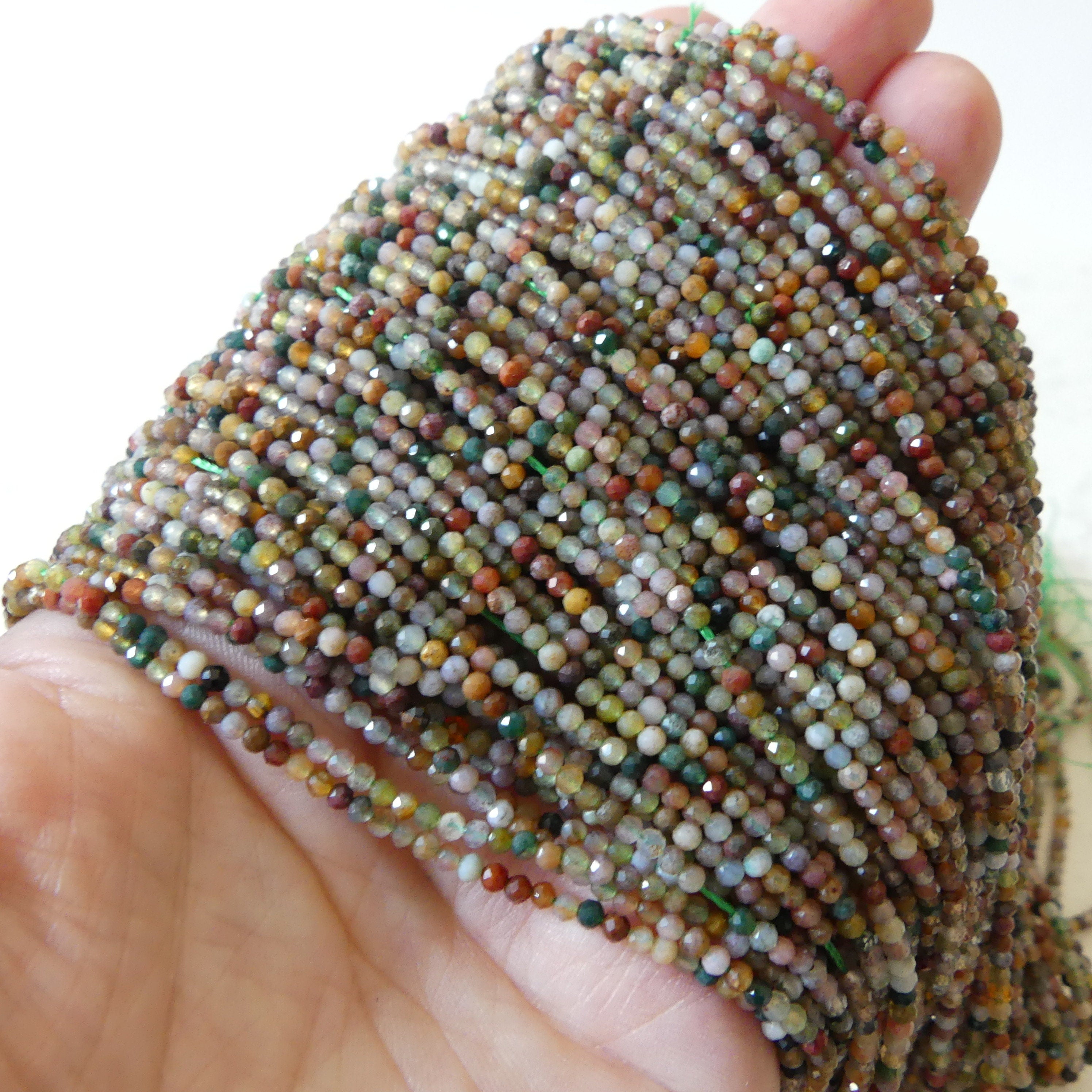 2mm Indian Agate Micro Faceted Beads Genuine Agate Colorful Beads 15.5" Sparkly Gemstone Beads for Jewelry Making