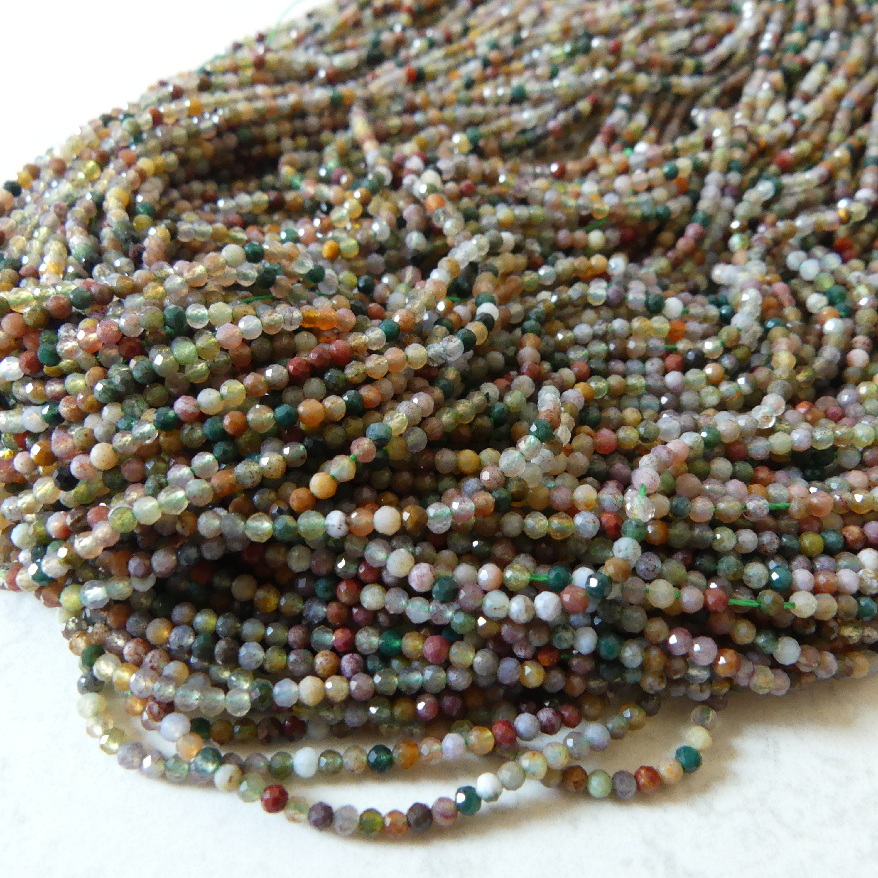 2mm Indian Agate Micro Faceted Beads Genuine Agate Colorful Beads 15.5" Sparkly Gemstone Beads for Jewelry Making