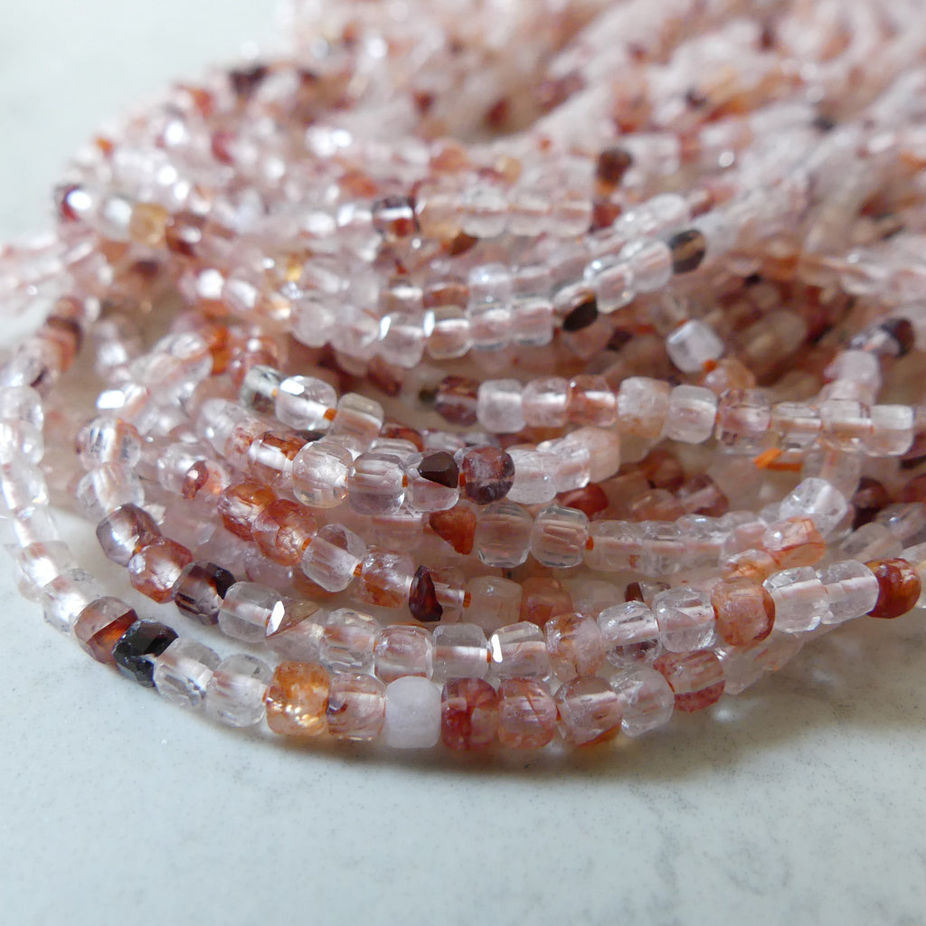 2mm Hematoid Quartz Cube Beads Genuine Clear Quartz Beads 15.5" Gemstone Beads for Jewelry Making