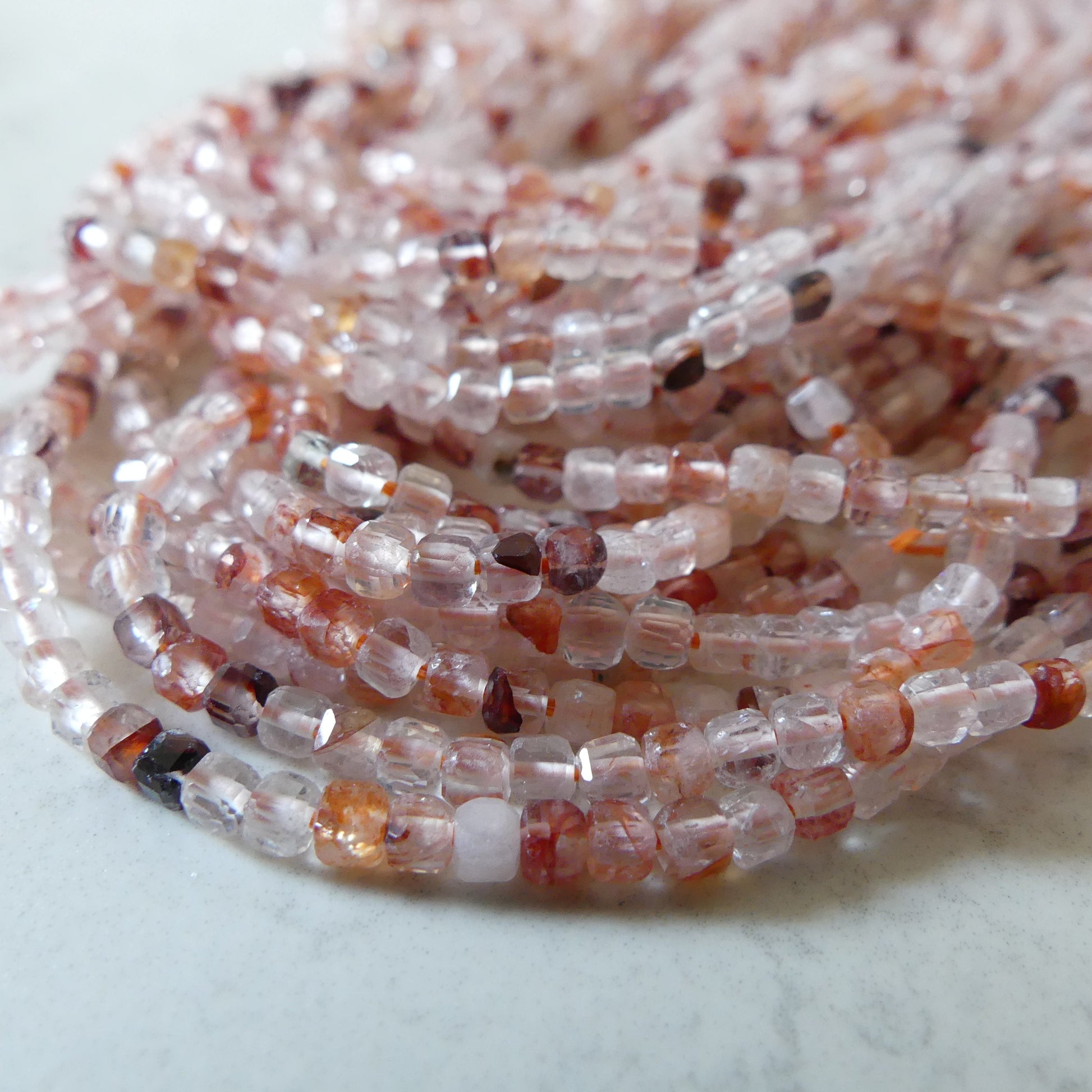 2mm Hematoid Quartz Cube Beads Genuine Clear Quartz Beads 15.5" Gemstone Beads for Jewelry Making