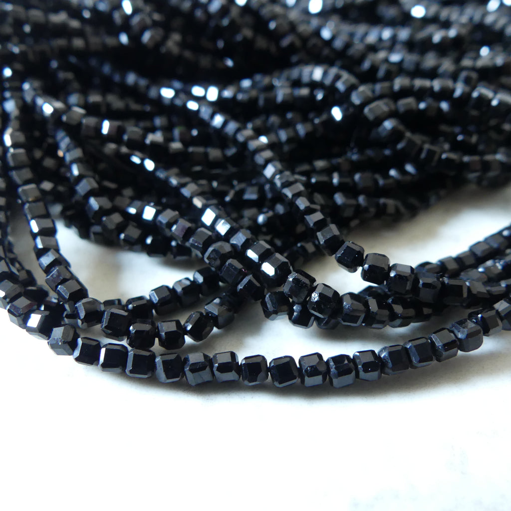 2mm Black Tourmaline Cube Beads Genuine Tourmaline Beads 15.5" Gemstone Beads for Jewelry Making