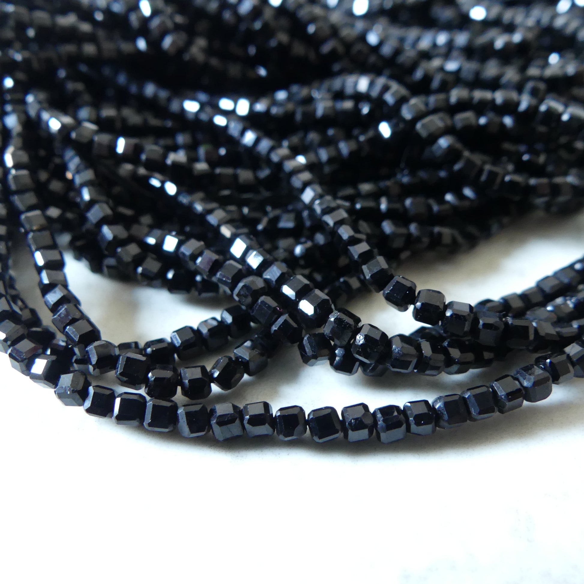 2mm Black Tourmaline Cube Beads Genuine Tourmaline Beads 15.5" Gemstone Beads for Jewelry Making