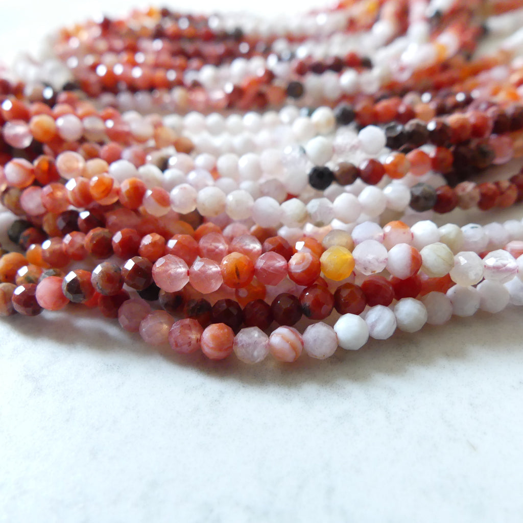 3mm Moroccan Red Agate Micro Faceted Beads Genuine Agate Red Beads 15.5" Sparkly Gemstone Beads for Jewelry Making