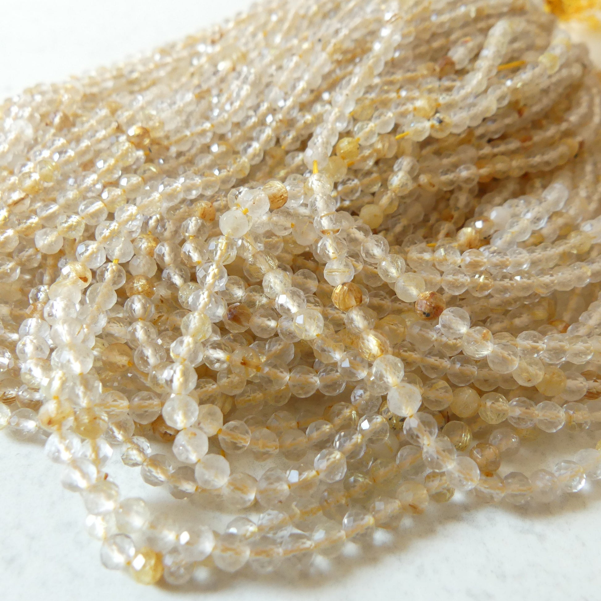 3.5mm Golden Rutilated Quartz Micro Faceted Beads Genuine Yellow Quartz Beads 15.5" Sparkly Gemstone Beads for Jewelry Making