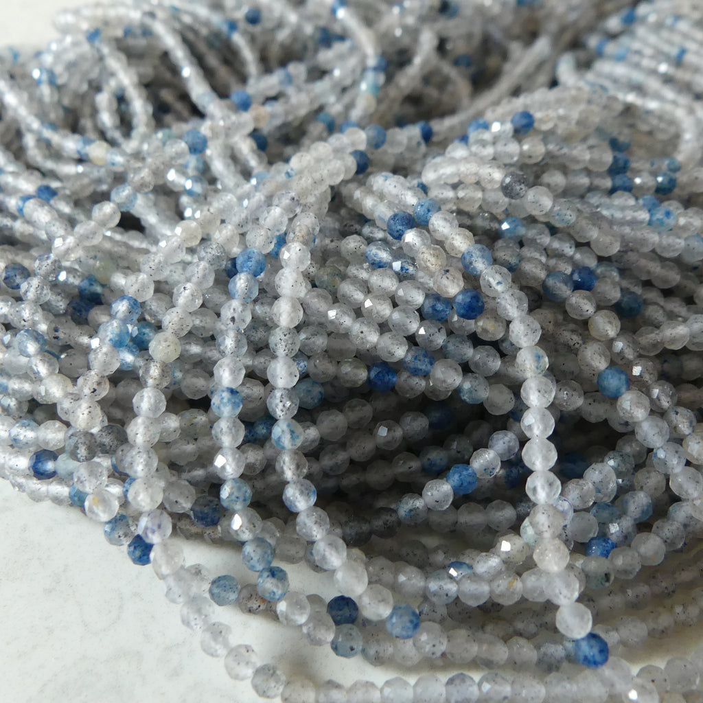 2.5mm Dumortierite Quartz Micro Faceted Beads Genuine Beads 15.5" Dumortierite in Clear Quartz Gemstone Beads Beading Crafter Gift