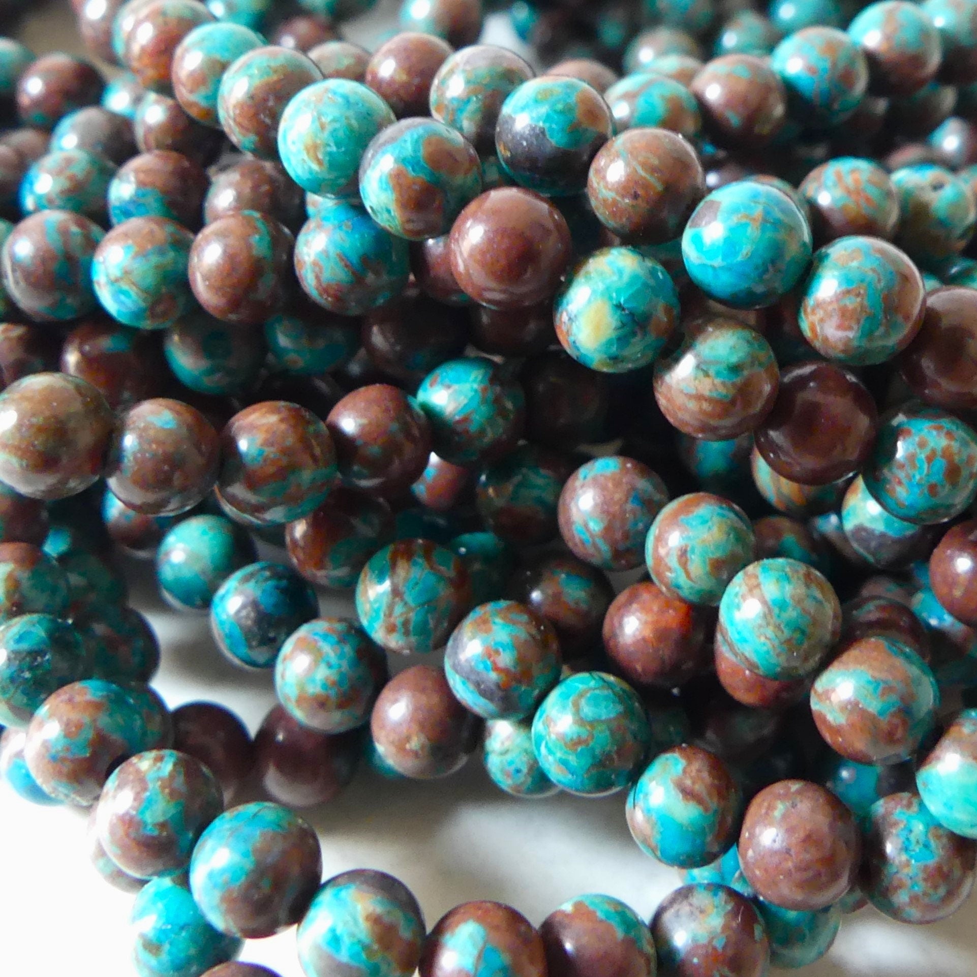 4mm Brown Blue Chrysocolla Beads 15.5" AAA Chrysocolla Smooth Gemstone Beads Beading Crafter Gift