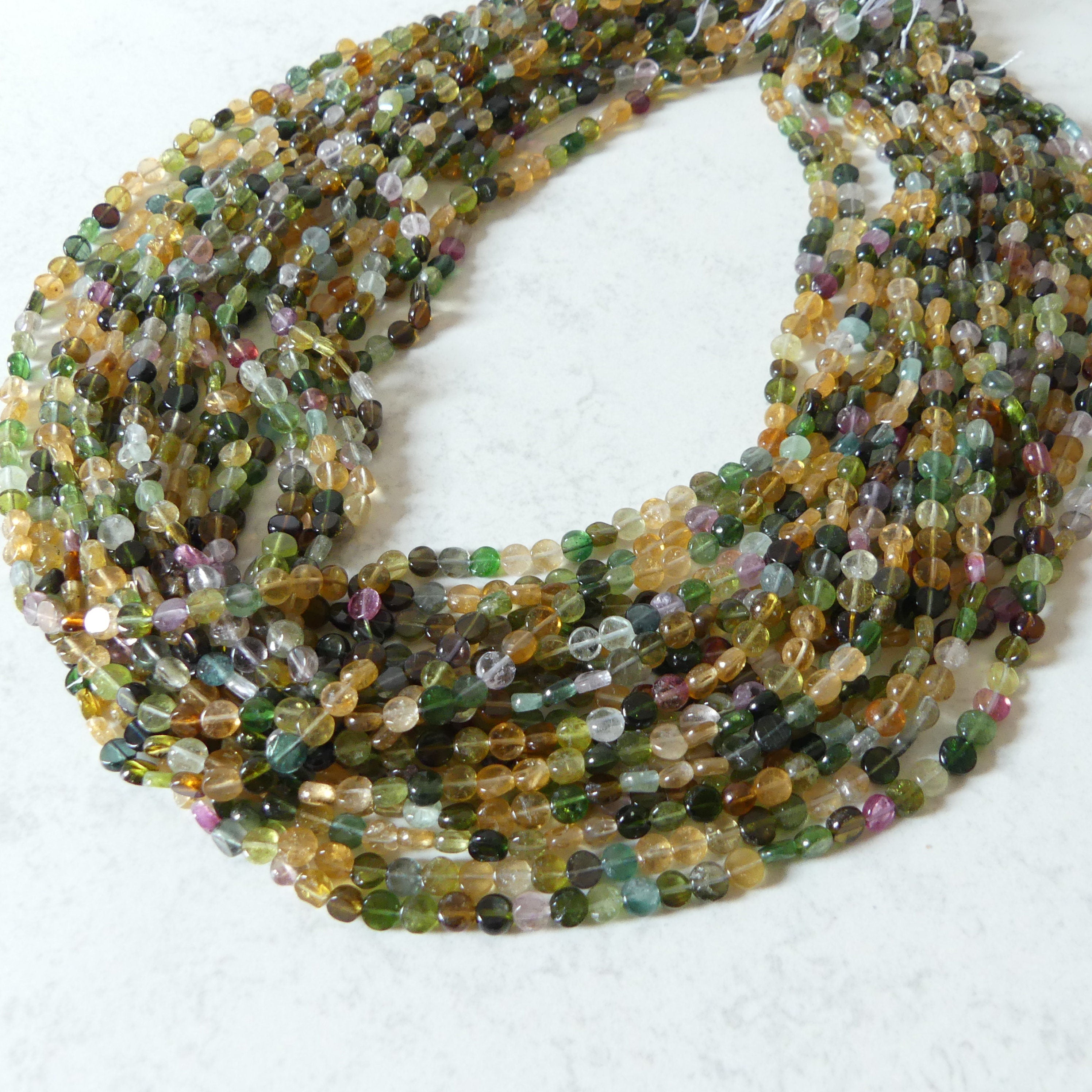 4.5mm Watermelon Tourmaline Smooth Coin Beads 15.5" Transparent Tourmaline Flat Gemstone Beads for Jewelry Making