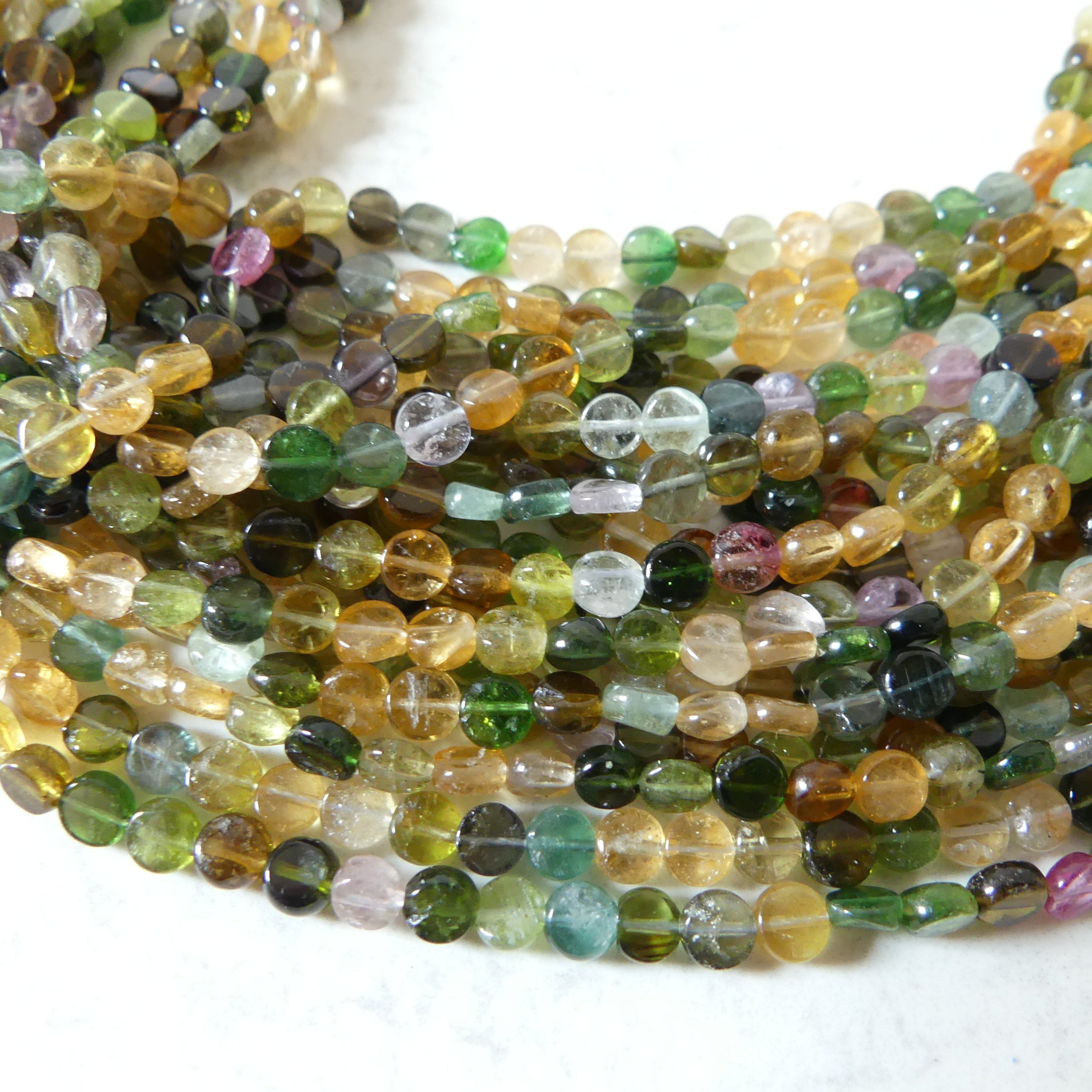 4.5mm Watermelon Tourmaline Smooth Coin Beads 15.5" Transparent Tourmaline Flat Gemstone Beads for Jewelry Making