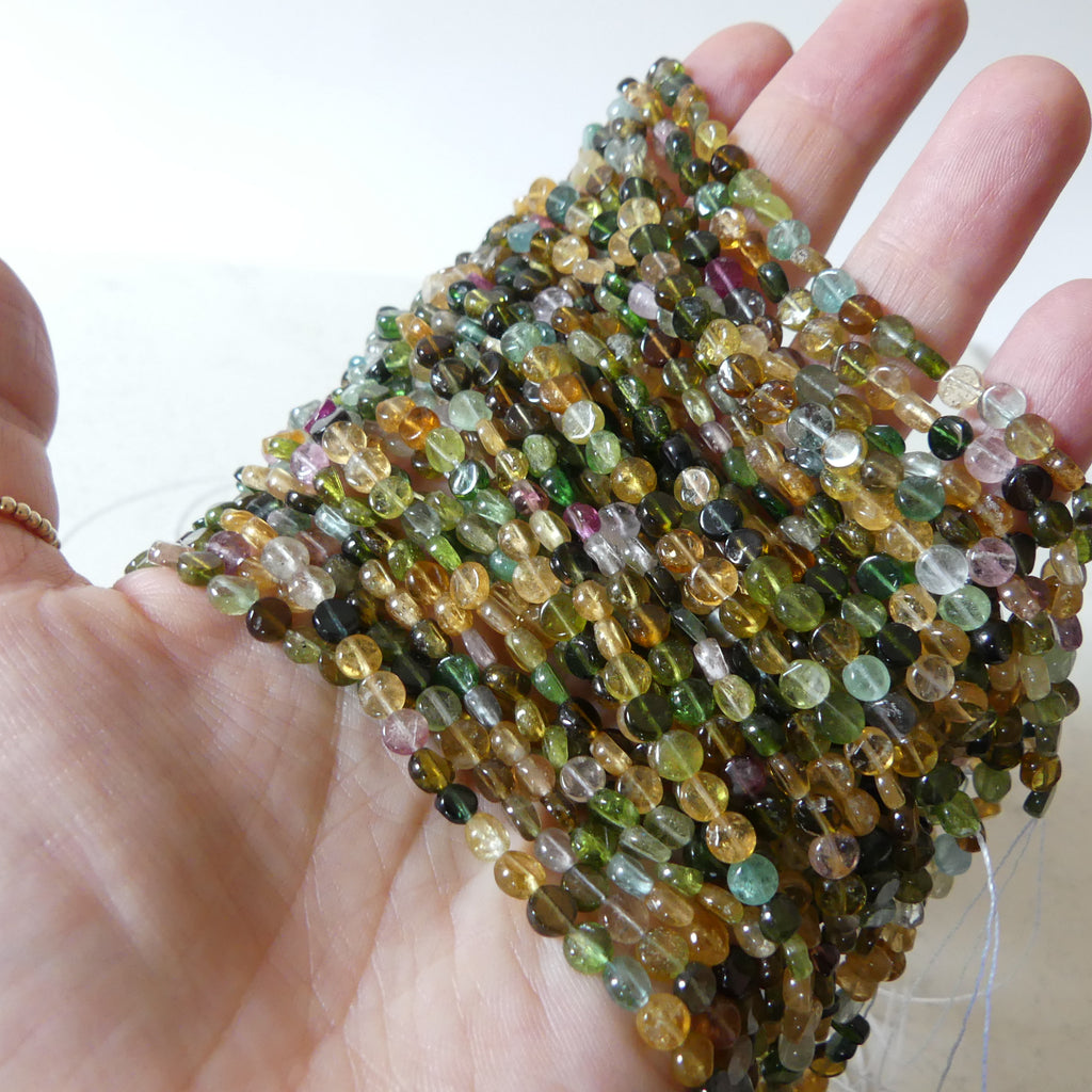 4.5mm Watermelon Tourmaline Smooth Coin Beads 15.5" Transparent Tourmaline Flat Gemstone Beads for Jewelry Making
