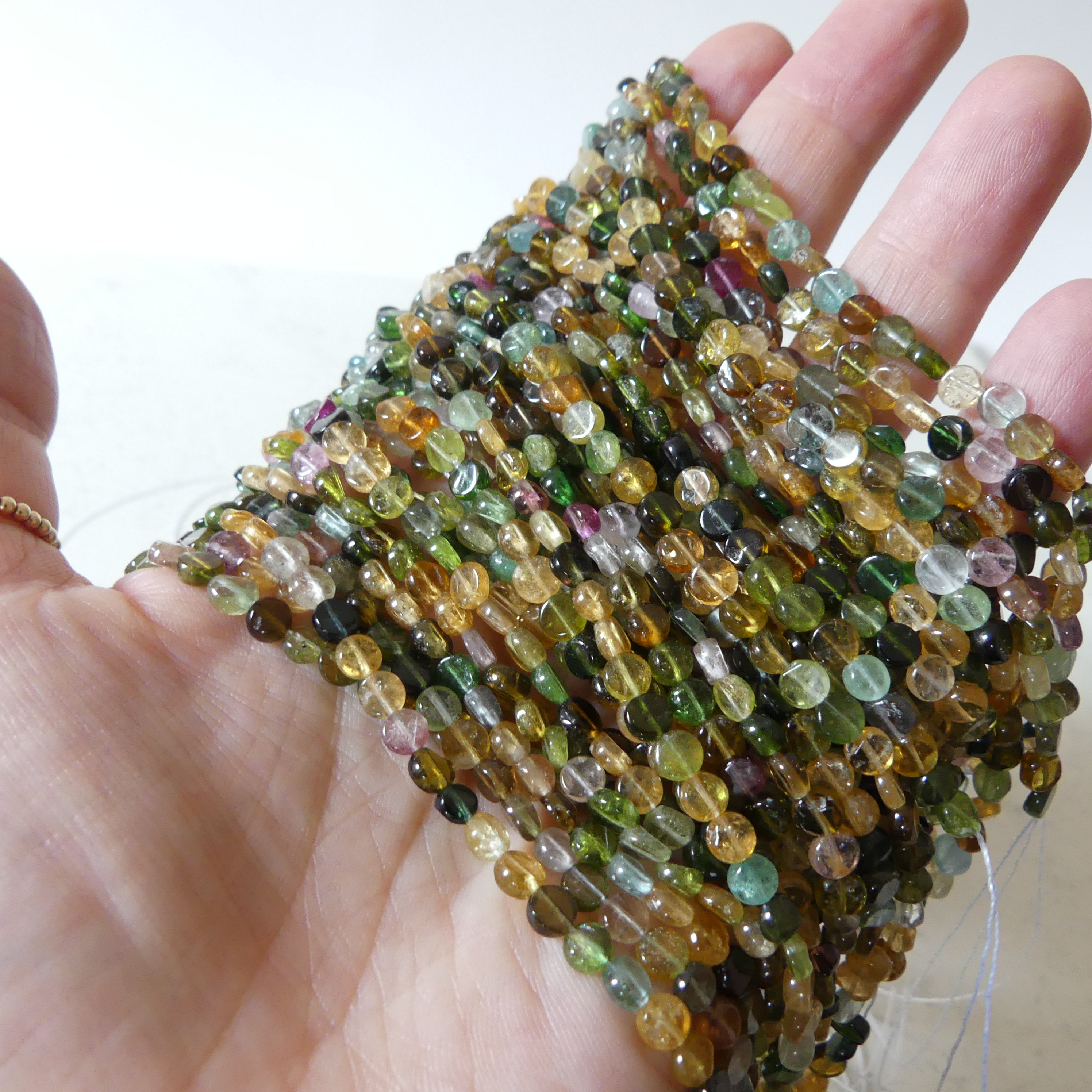 4.5mm Watermelon Tourmaline Smooth Coin Beads 15.5" Transparent Tourmaline Flat Gemstone Beads for Jewelry Making