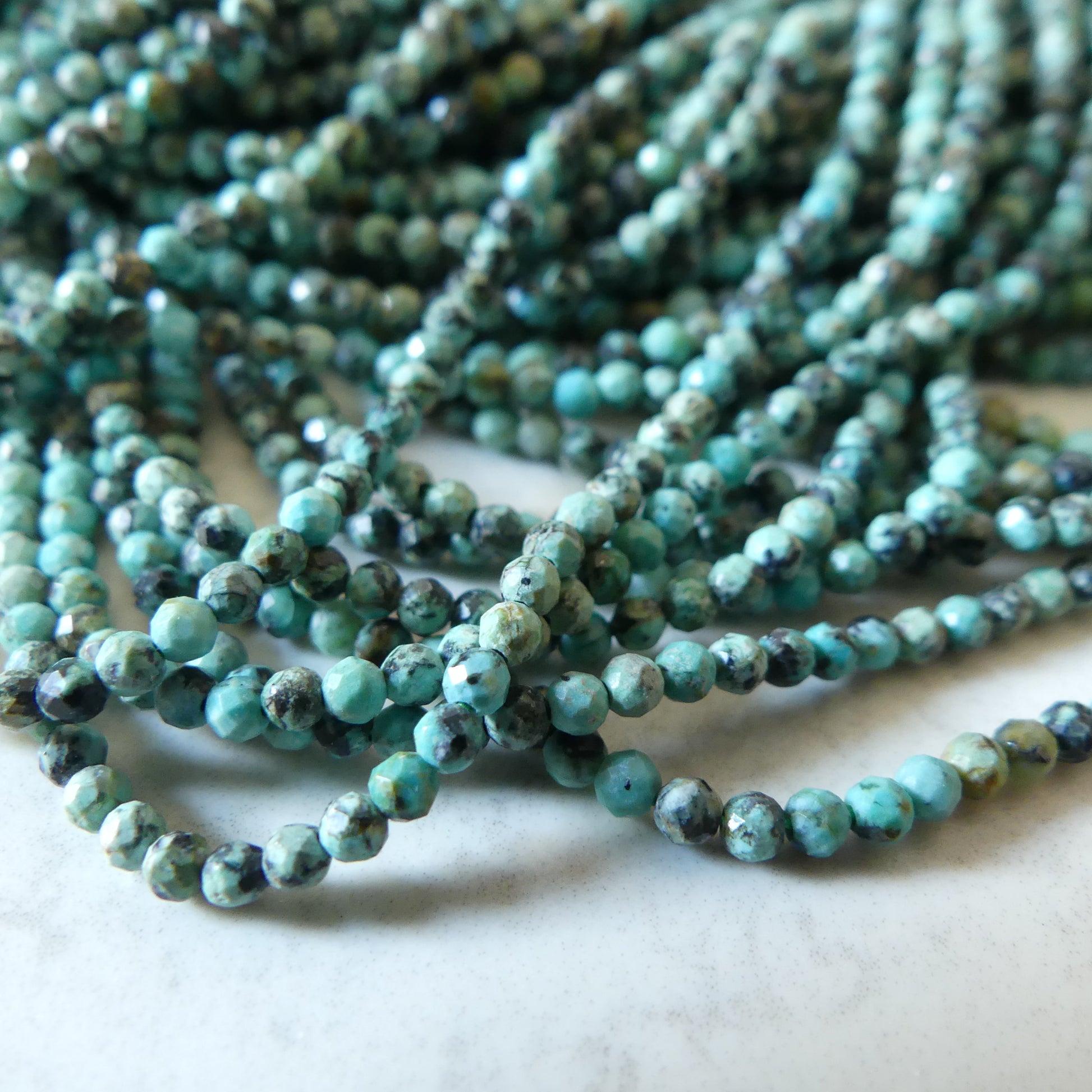 2mm African Turquoise Faceted Beads 15" Turquoise Genuine Gemstone Beads for Jewelry Making Beading Craft Gift Beads December Birthstone