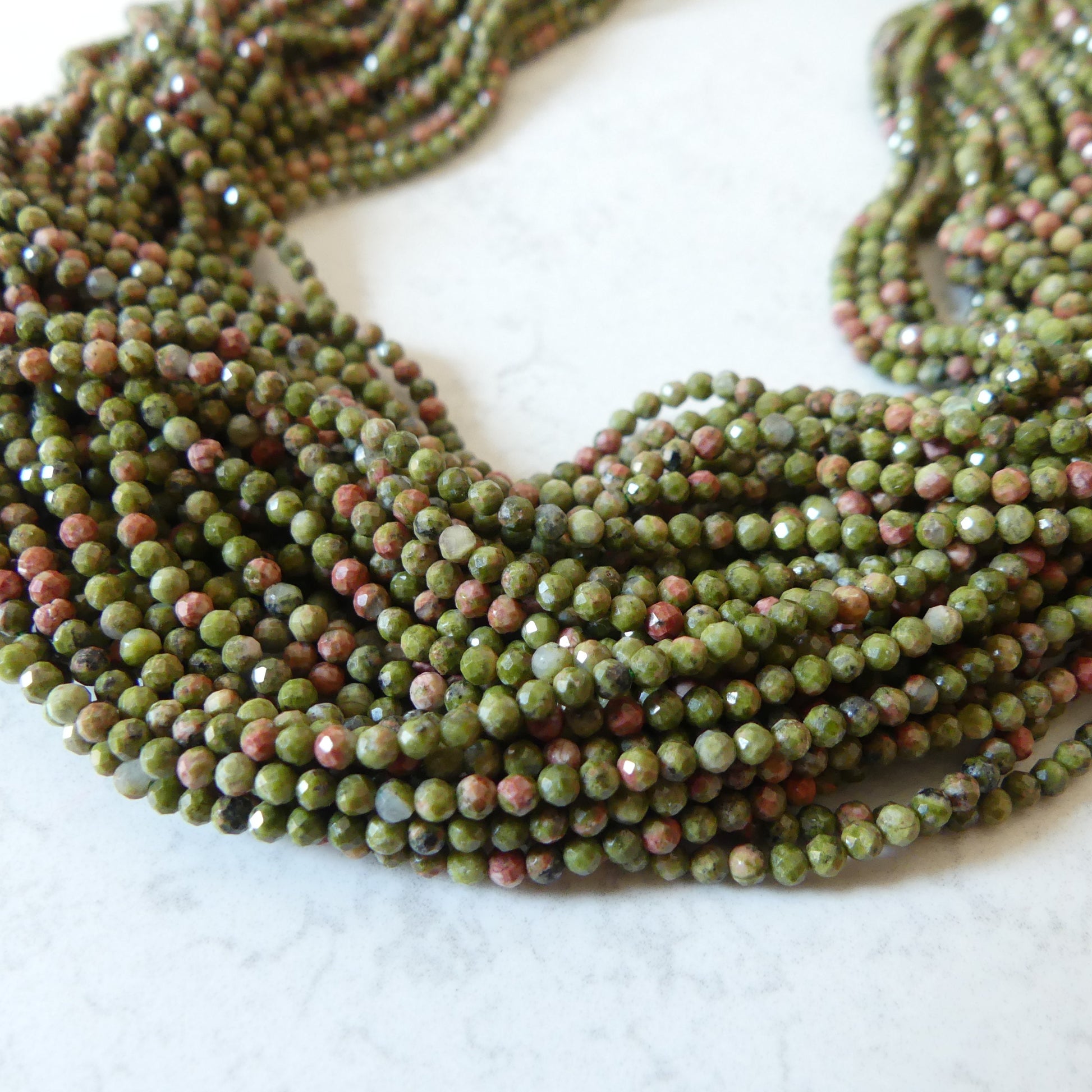 2.5mm Unakite Faceted Beads 15" Green Orange Genuine Gemstone Beads for Jewelry Making Beading Craft Gift DIY Jewelry
