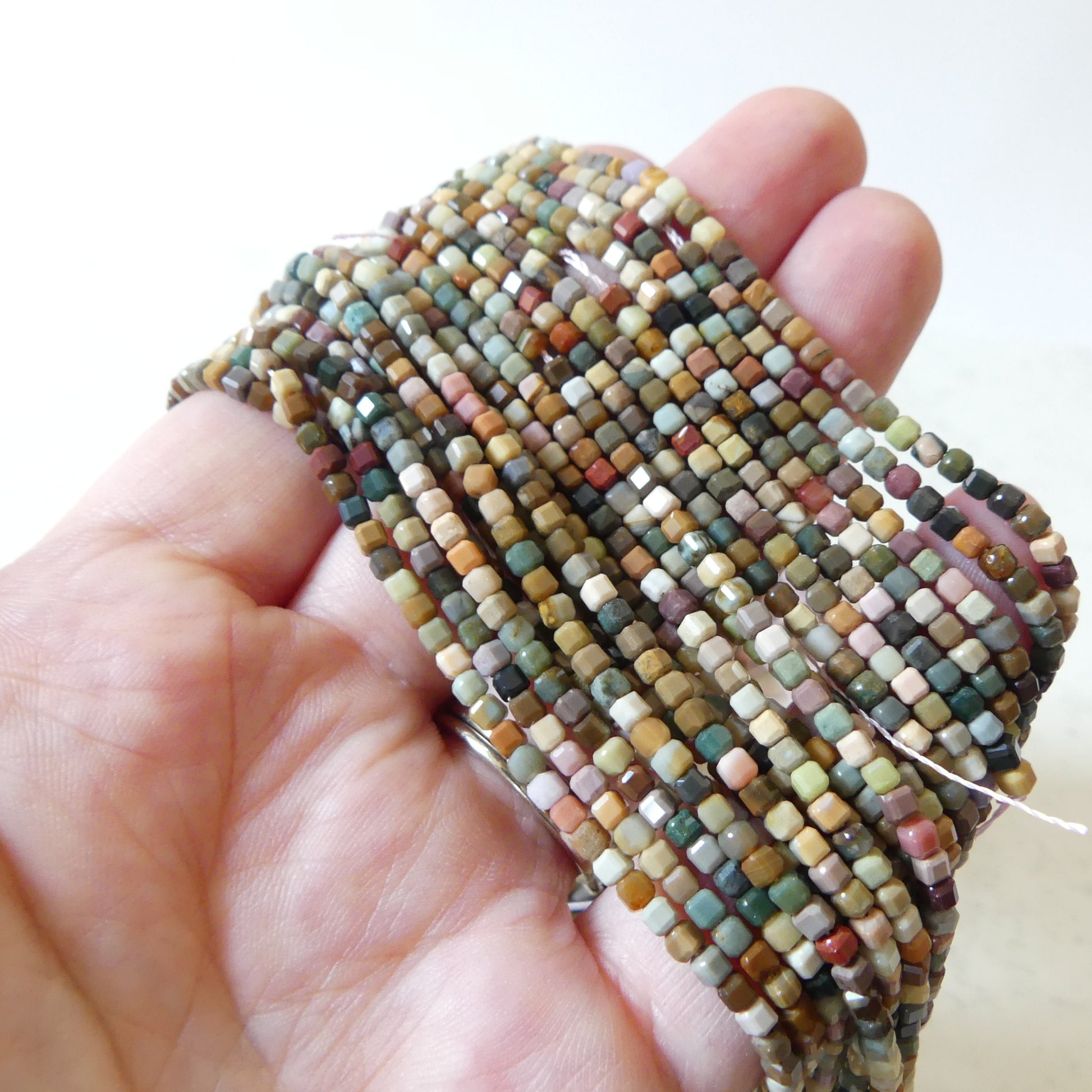 2mm Ocean Jasper Cube Beads Genuine Fancy Jasper Colorful Beads 15.5" Gemstone Beads for Jewelry Making