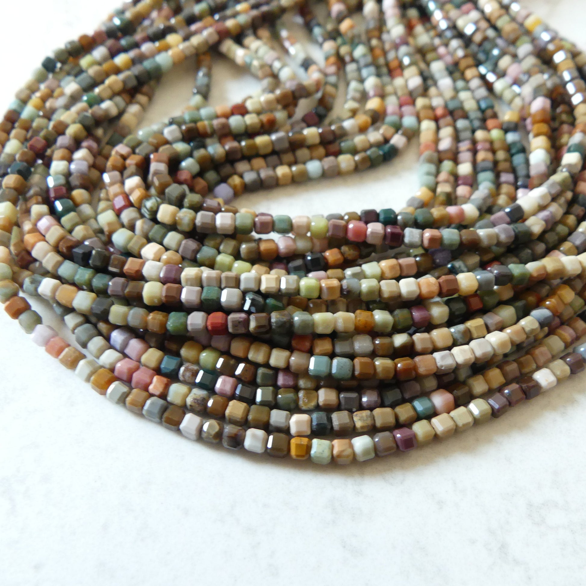 2mm Ocean Jasper Cube Beads Genuine Fancy Jasper Colorful Beads 15.5" Gemstone Beads for Jewelry Making