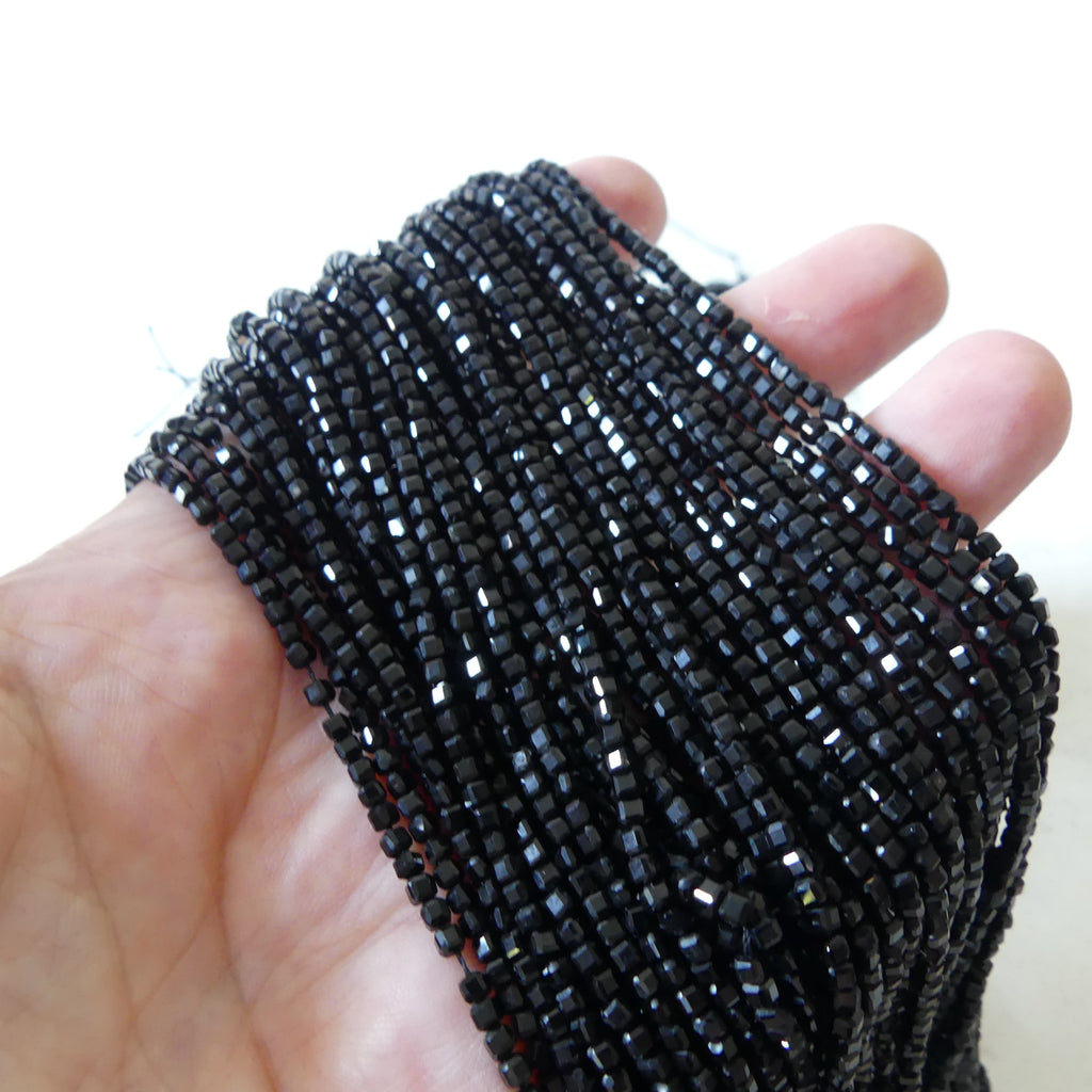 2mm Black Tourmaline Cube Beads Genuine Tourmaline Beads 15.5" Gemstone Beads for Jewelry Making