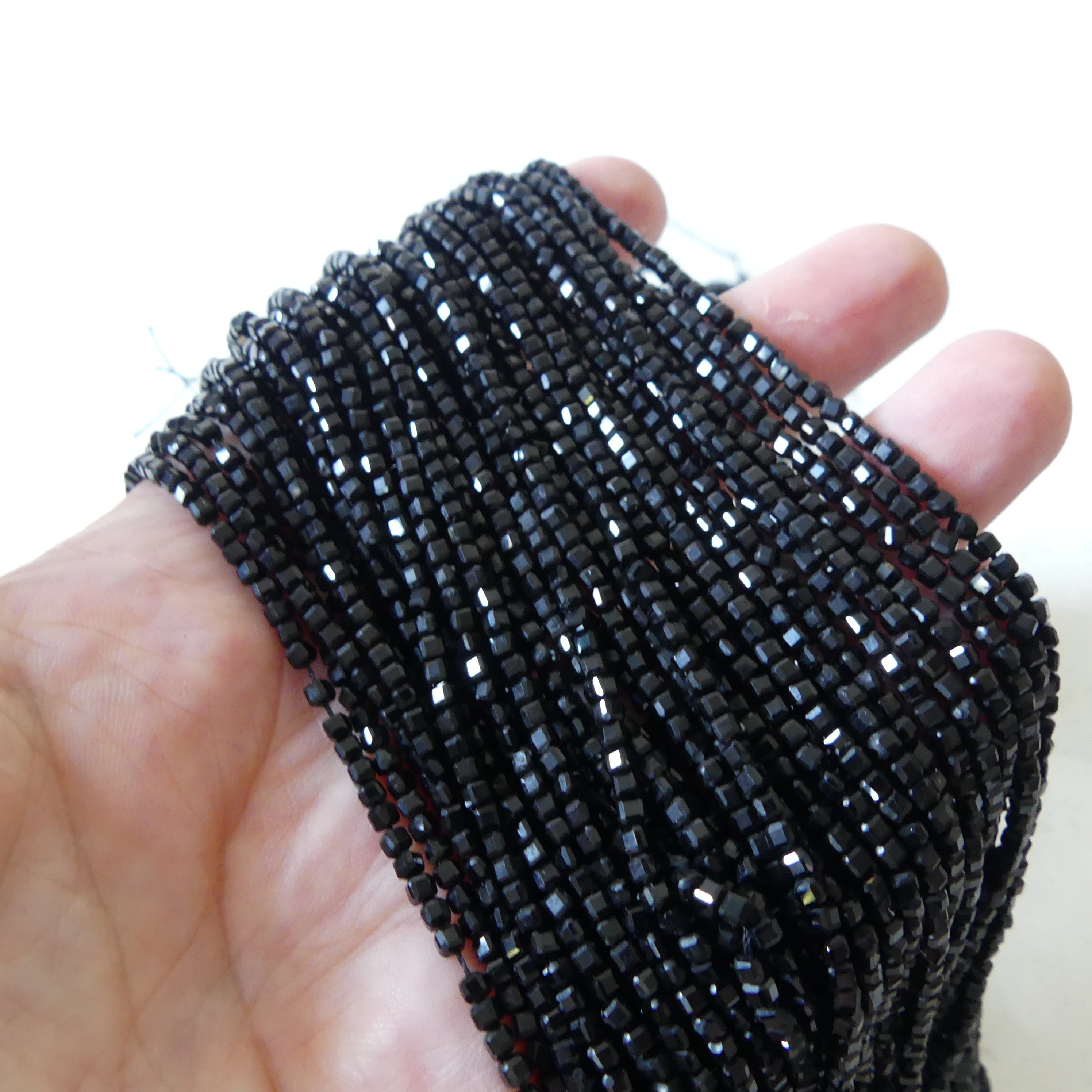 2mm Black Tourmaline Cube Beads Genuine Tourmaline Beads 15.5" Gemstone Beads for Jewelry Making