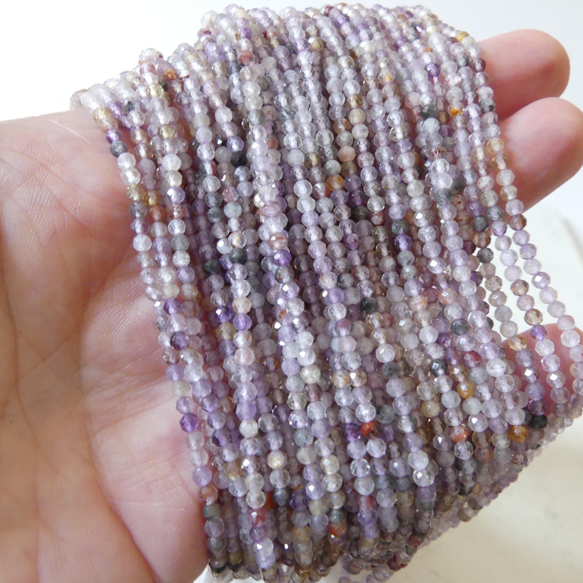 2.5mm Cacoxenite Micro Faceted Beads Super Seven 7 Genuine Beads 15.5" Sparkly Gemstone Melody Stone Beads Beading Crafter Gift