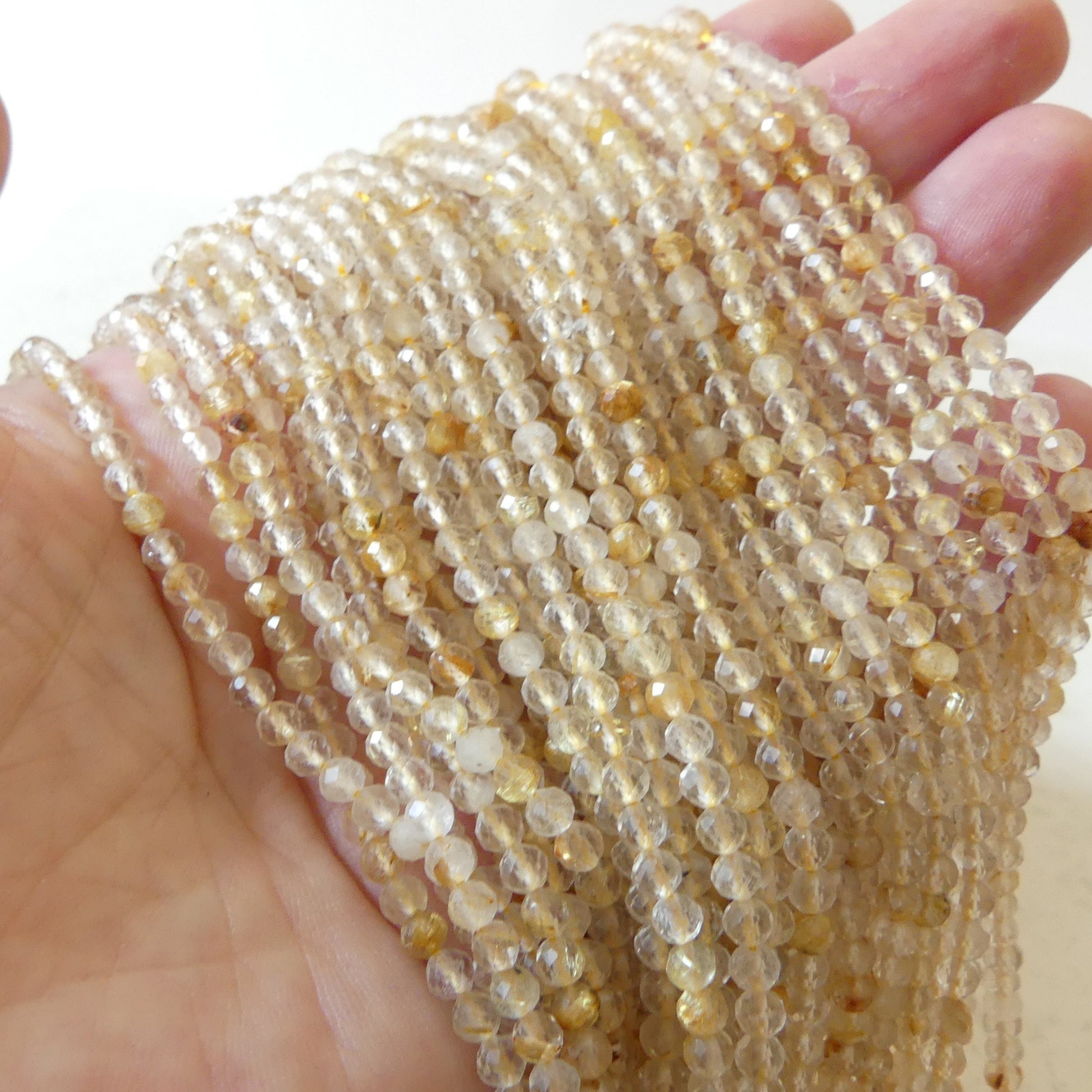 3.5mm Golden Rutilated Quartz Micro Faceted Beads Genuine Yellow Quartz Beads 15.5" Sparkly Gemstone Beads for Jewelry Making