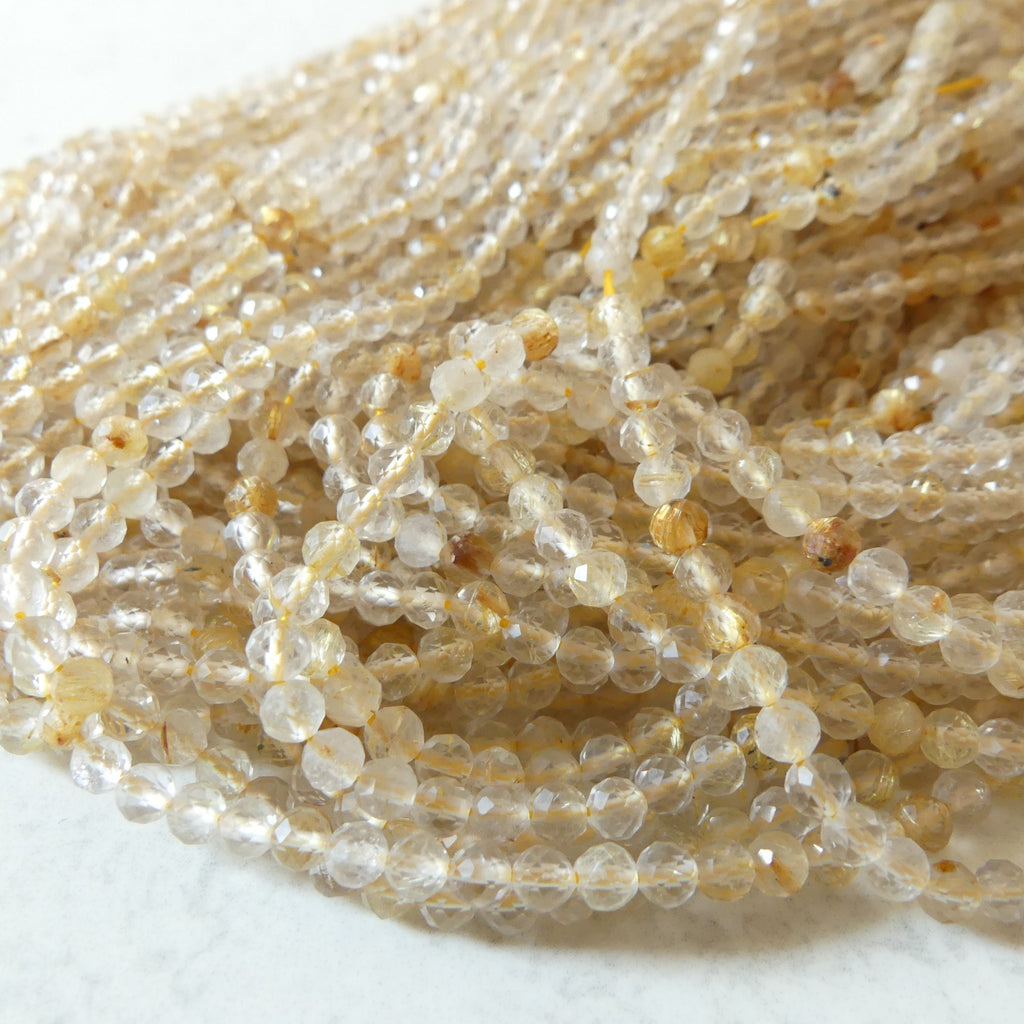 3.5mm Golden Rutilated Quartz Micro Faceted Beads Genuine Yellow Quartz Beads 15.5" Sparkly Gemstone Beads for Jewelry Making