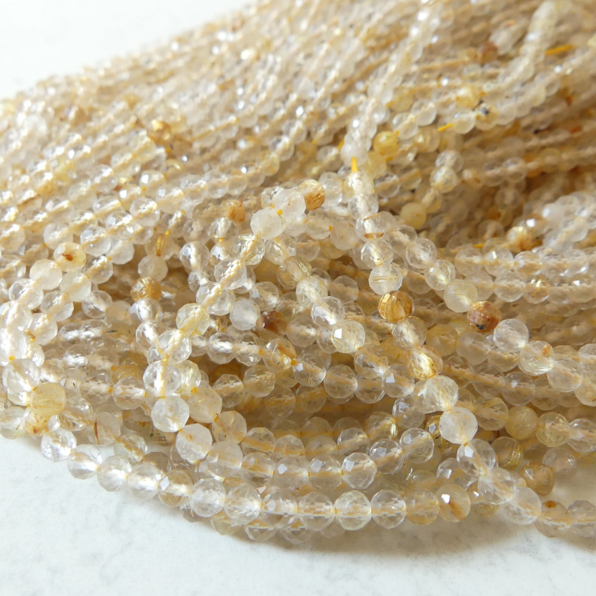 3.5mm Golden Rutilated Quartz Micro Faceted Beads Genuine Yellow Quartz Beads 15.5" Sparkly Gemstone Beads for Jewelry Making