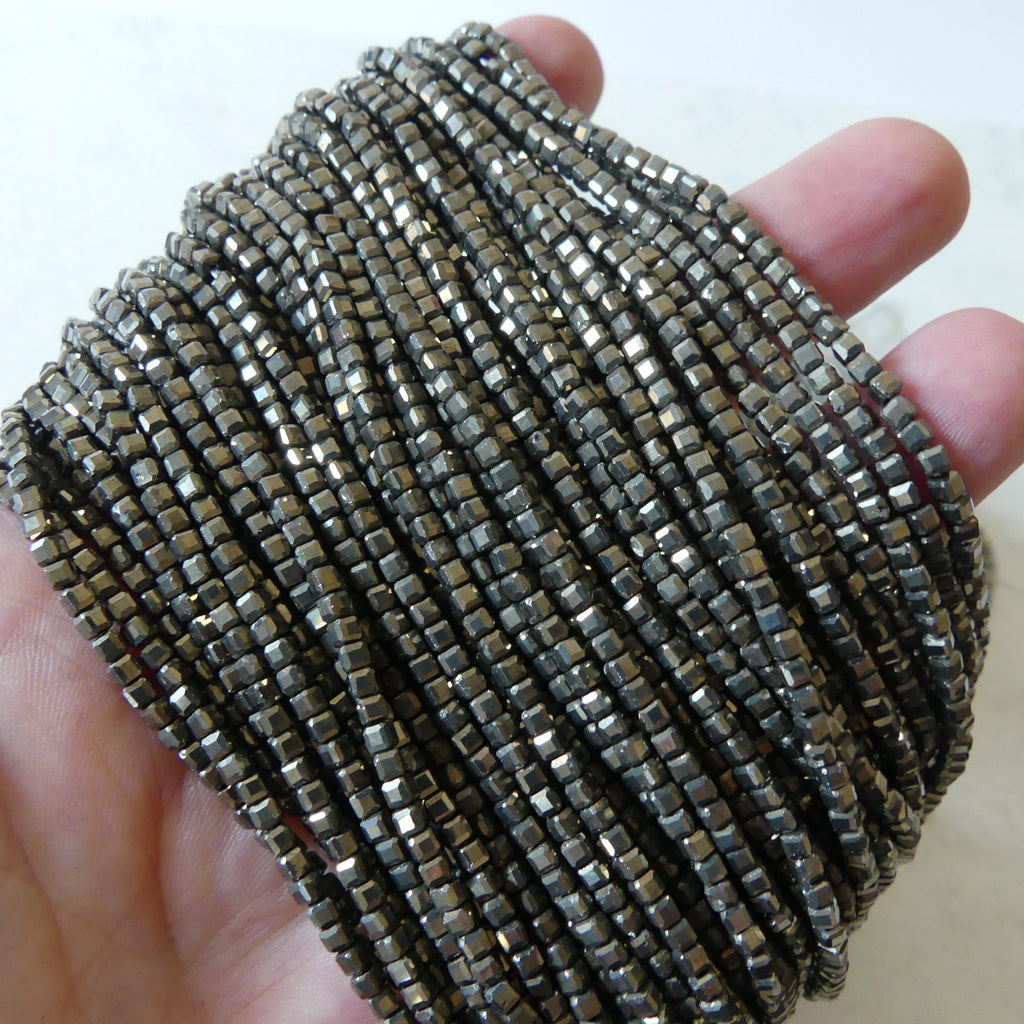 2mm Pyrite Cube Beads Genuine Square Pyrite Beads 15.5" Gemstone Beads for Jewelry Making