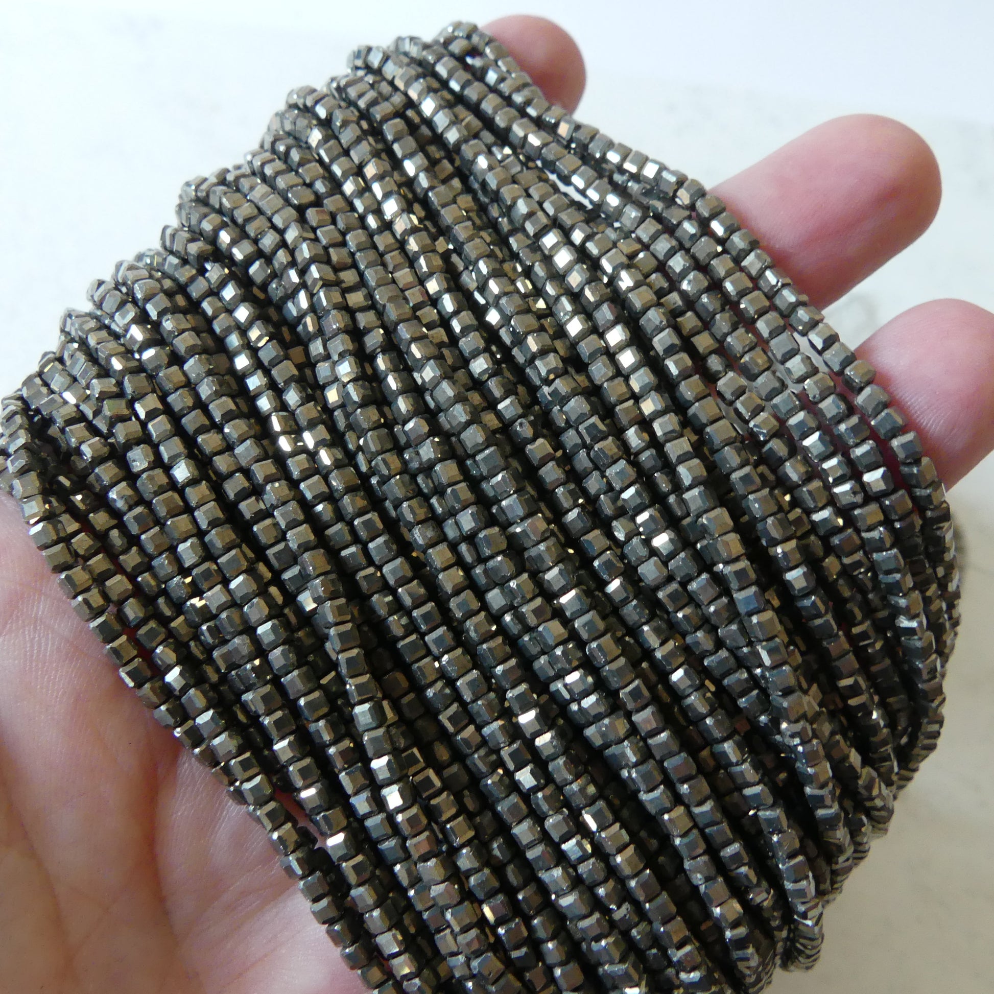2mm Pyrite Cube Beads Genuine Square Pyrite Beads 15.5" Gemstone Beads for Jewelry Making