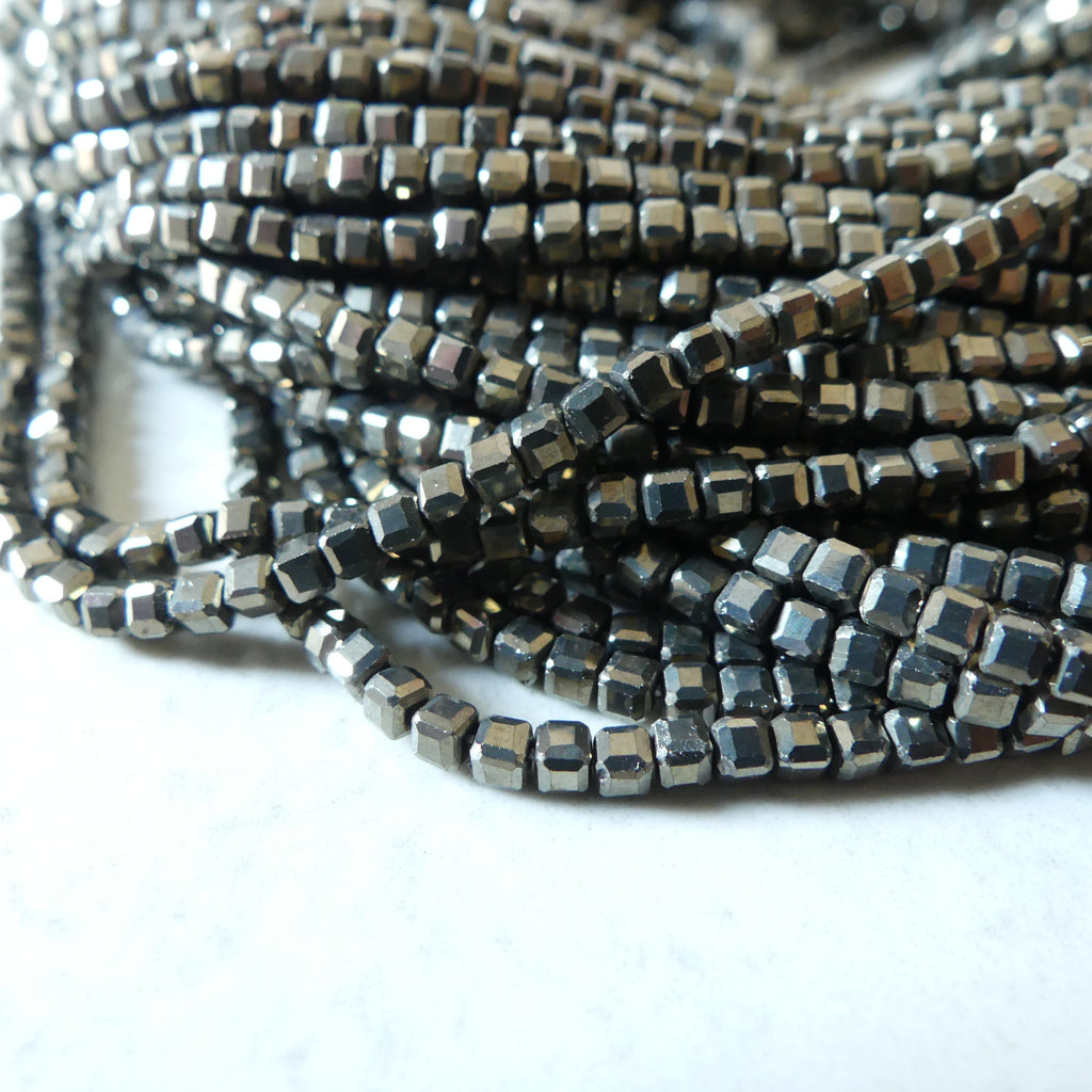 2mm Pyrite Cube Beads Genuine Square Pyrite Beads 15.5" Gemstone Beads for Jewelry Making