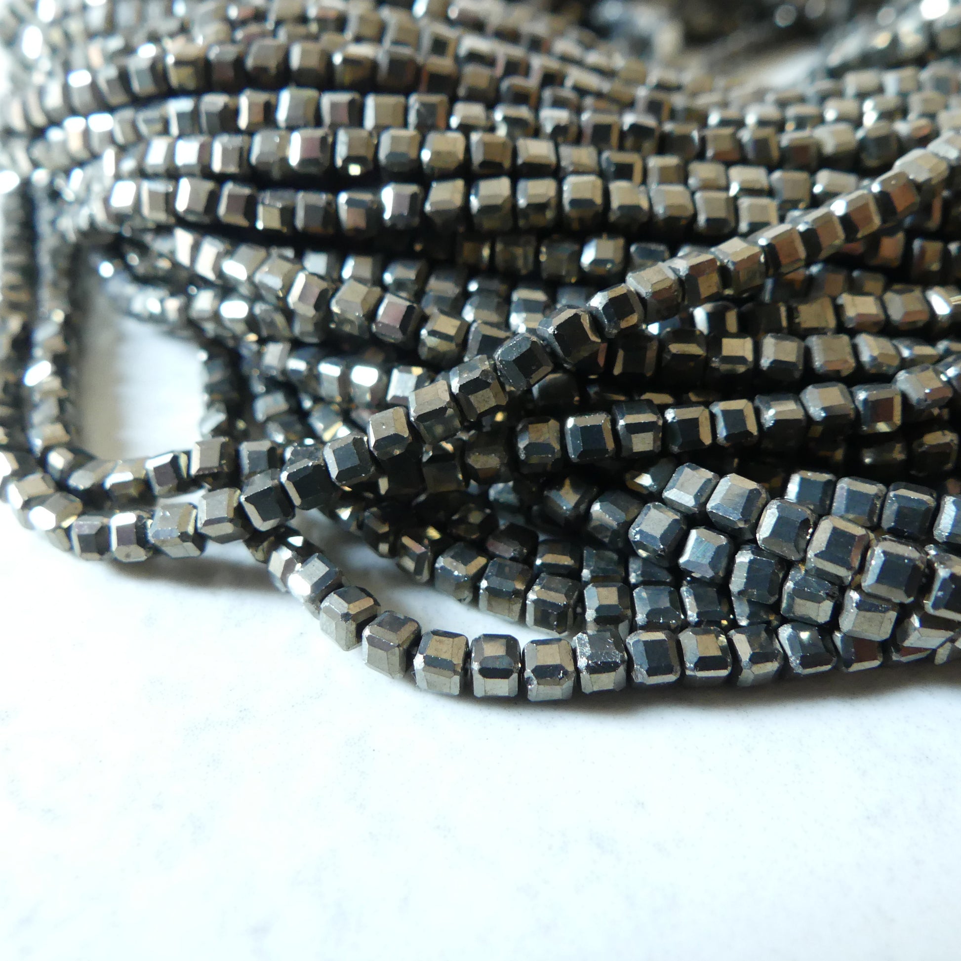 2mm Pyrite Cube Beads Genuine Square Pyrite Beads 15.5" Gemstone Beads for Jewelry Making