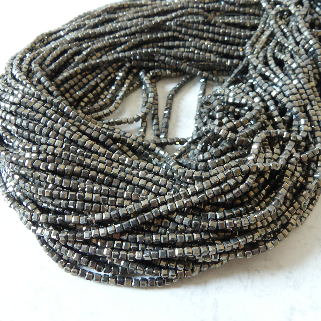 2mm Pyrite Cube Beads Genuine Square Pyrite Beads 15.5" Gemstone Beads for Jewelry Making