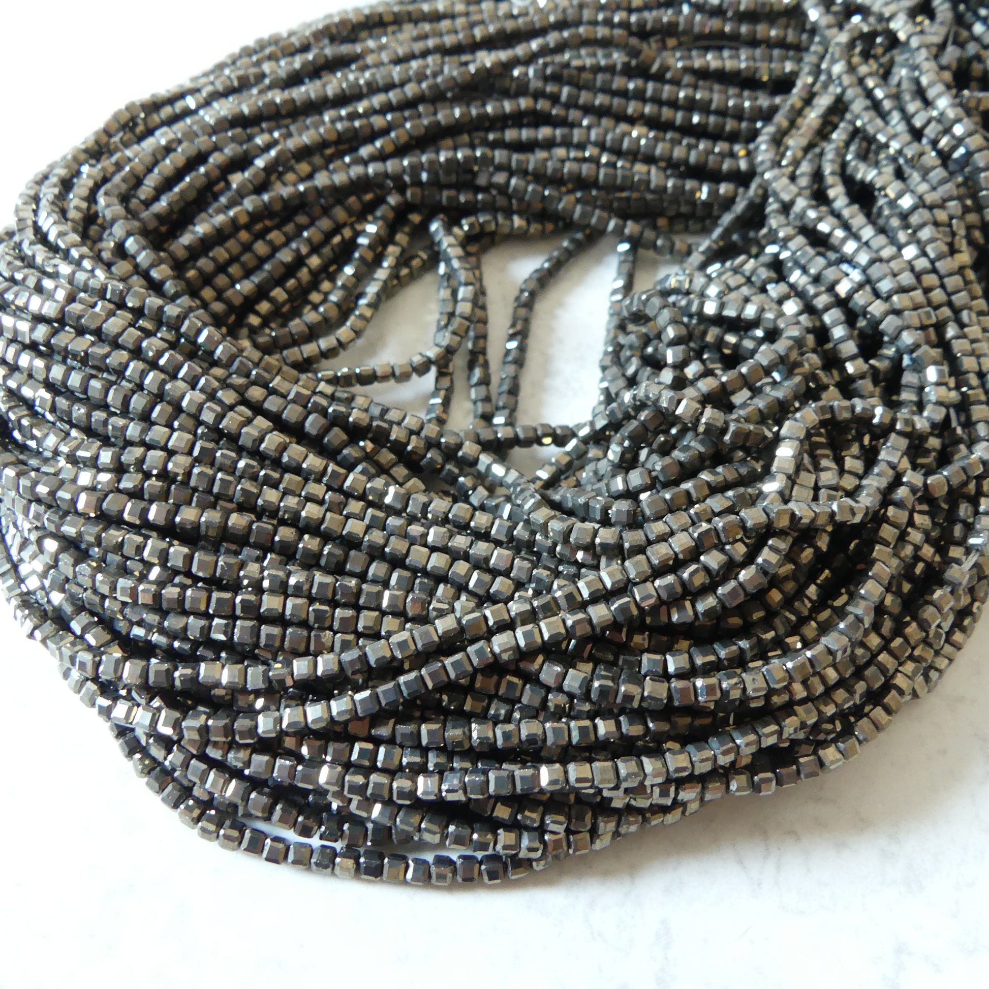 2mm Pyrite Cube Beads Genuine Square Pyrite Beads 15.5" Gemstone Beads for Jewelry Making