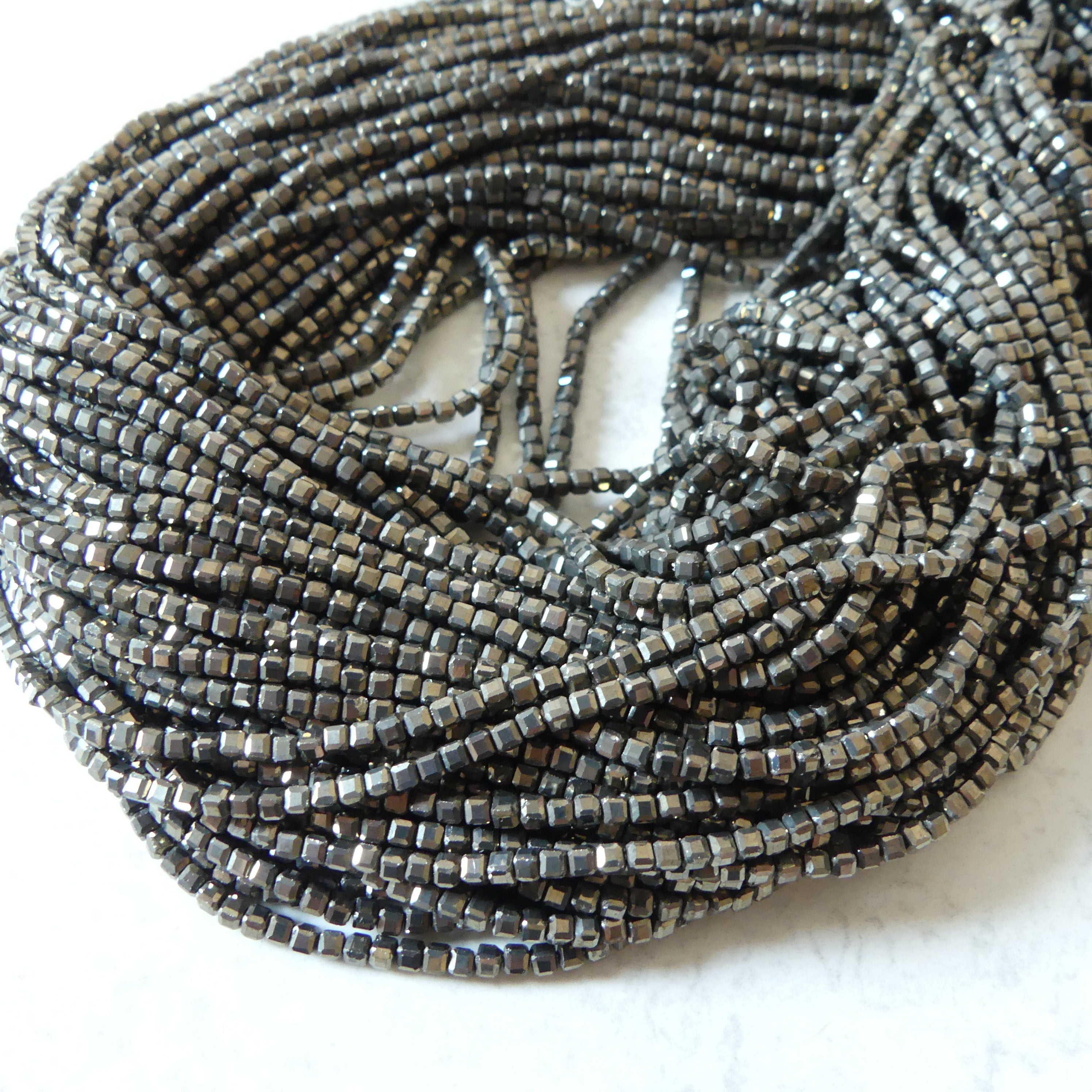2mm Pyrite Cube Beads Genuine Square Pyrite Beads 15.5" Gemstone Beads for Jewelry Making