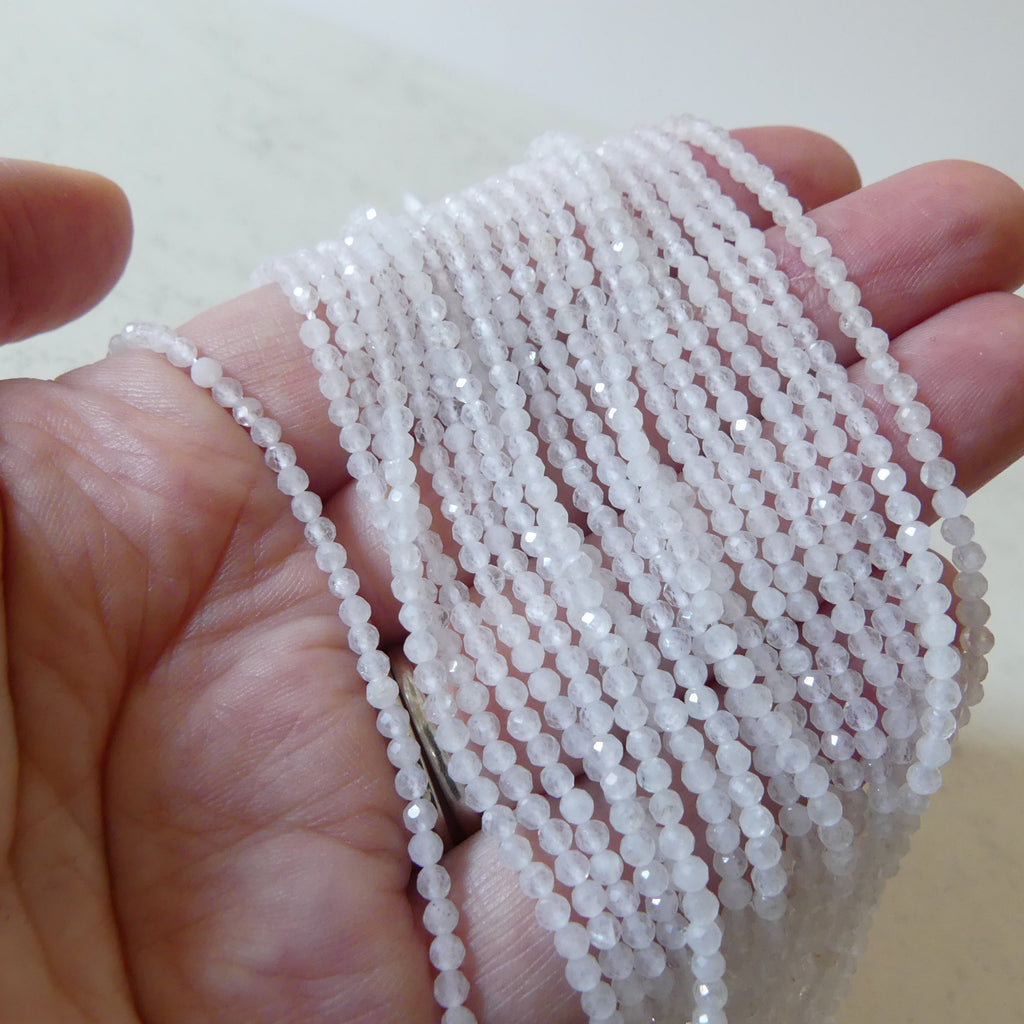 2.5mm White Jade Micro Faceted Beads Genuine Beads 15.5" Sparkly White Gemstone Beads Beading Crafter Gift