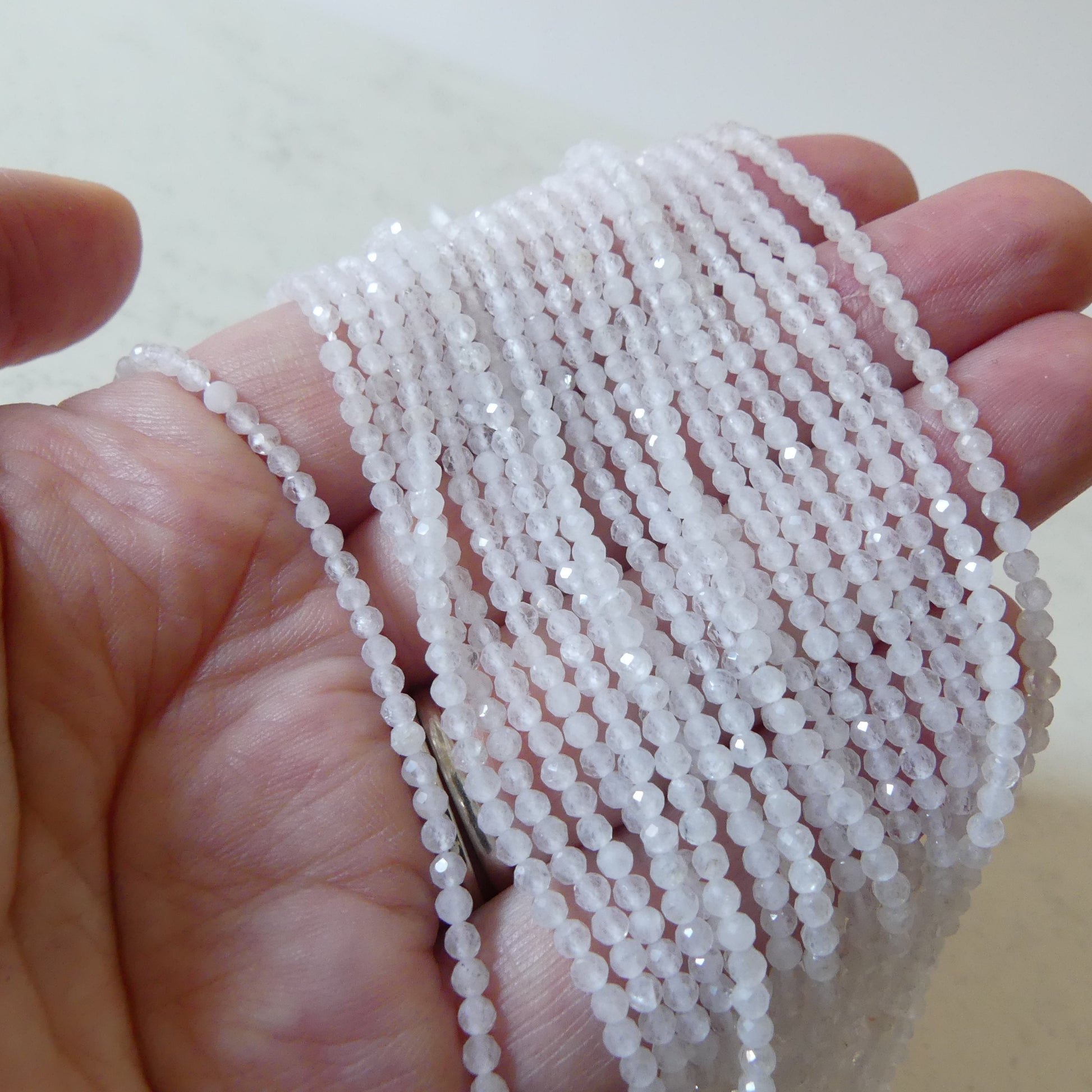 2.5mm White Jade Micro Faceted Beads Genuine Beads 15.5" Sparkly White Gemstone Beads Beading Crafter Gift