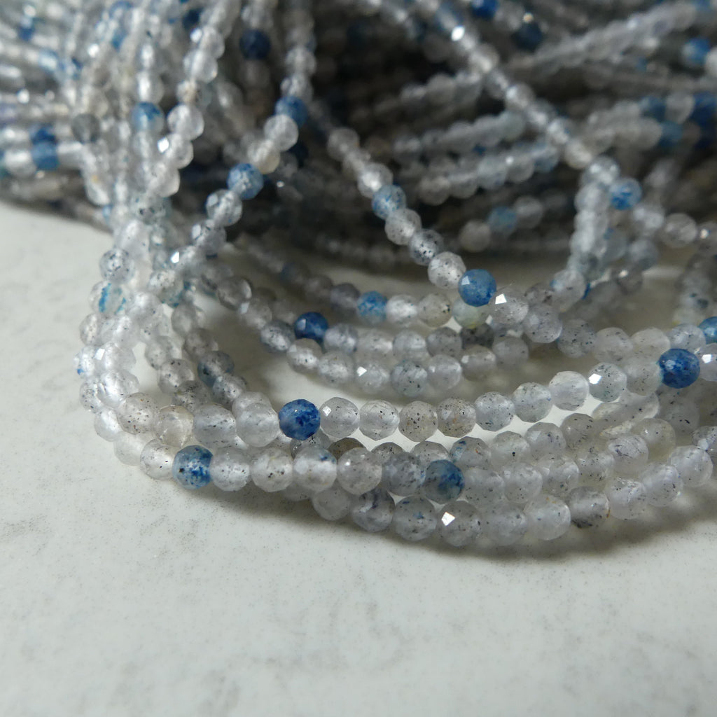 2.5mm Dumortierite Quartz Micro Faceted Beads Genuine Beads 15.5" Dumortierite in Clear Quartz Gemstone Beads Beading Crafter Gift