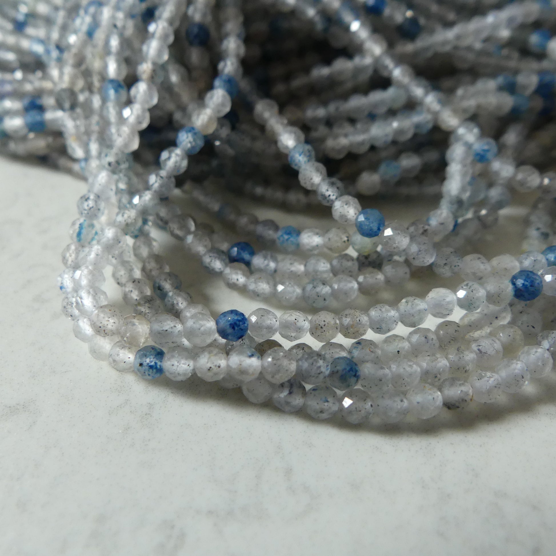 2.5mm Dumortierite Quartz Micro Faceted Beads Genuine Beads 15.5" Dumortierite in Clear Quartz Gemstone Beads Beading Crafter Gift
