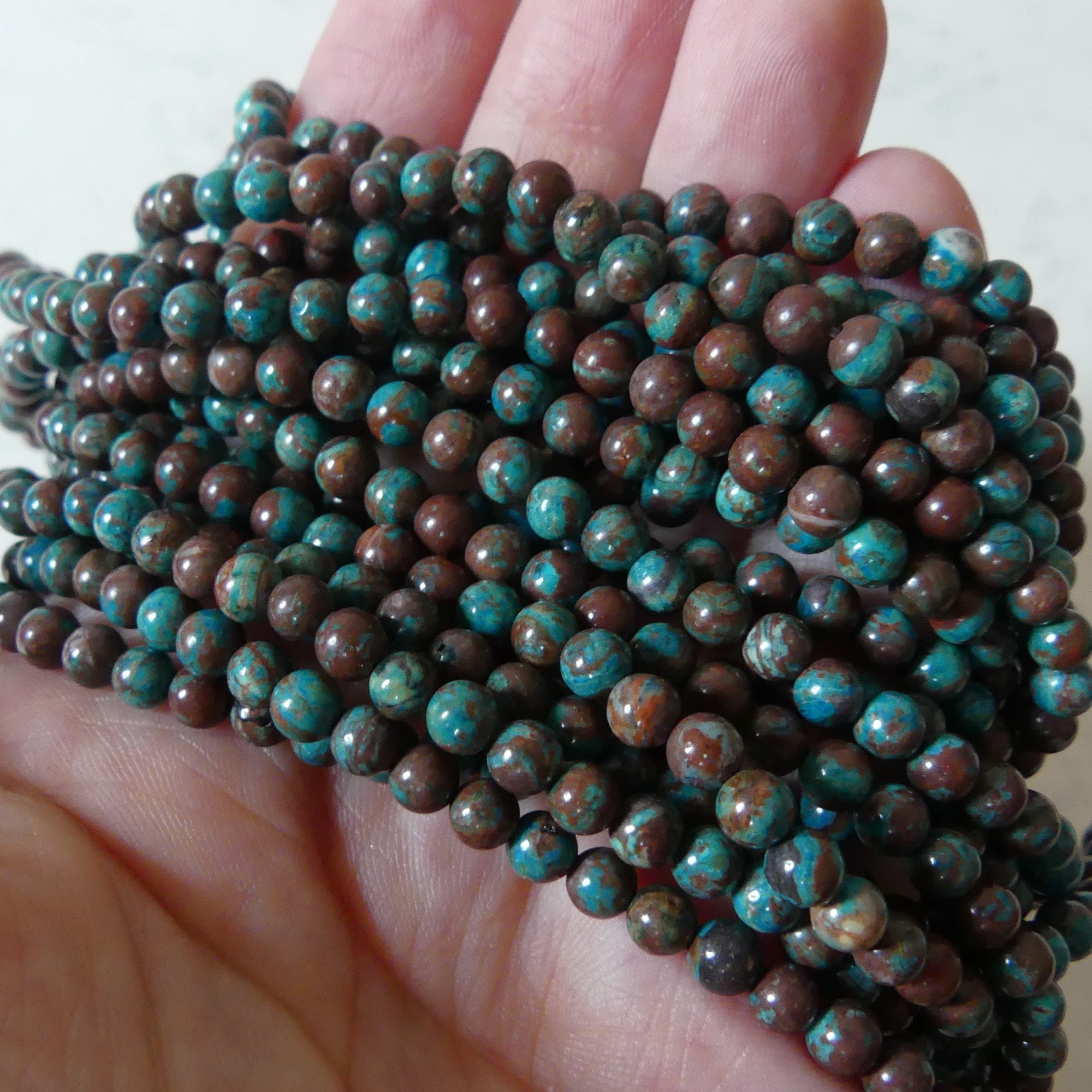 4mm Brown Blue Chrysocolla Beads 15.5" AAA Chrysocolla Smooth Gemstone Beads Beading Crafter Gift