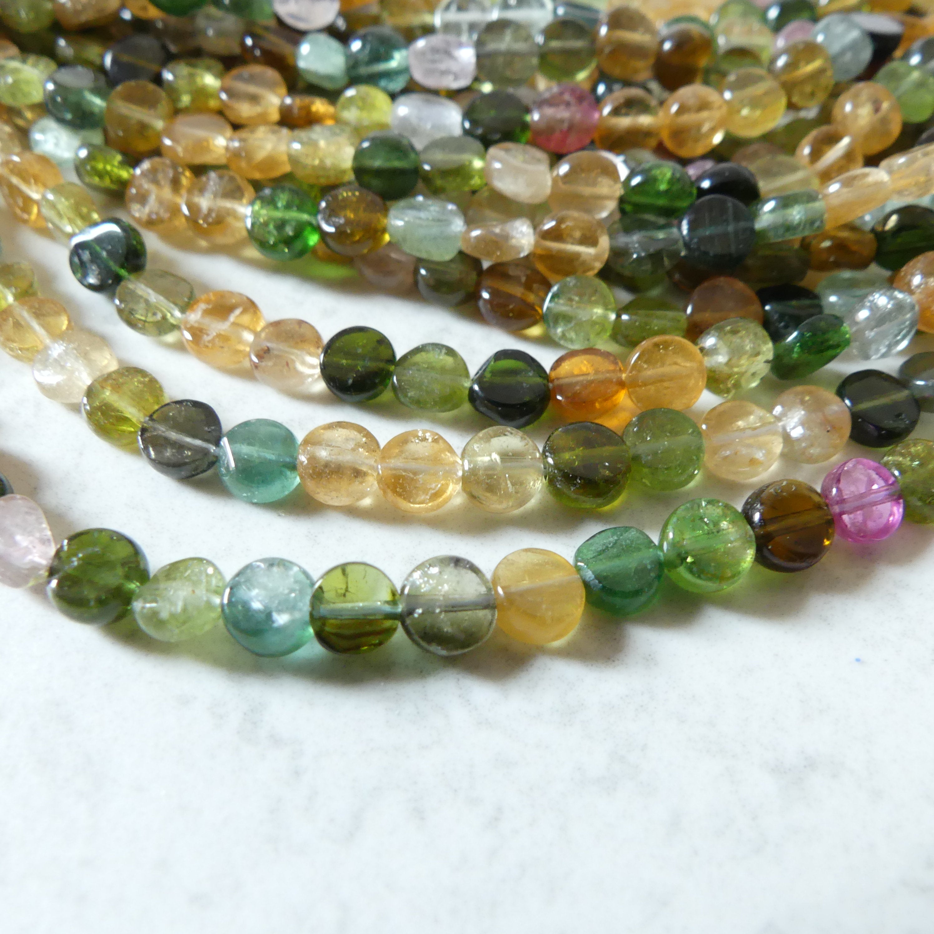 4.5mm Watermelon Tourmaline Smooth Coin Beads 15.5" Transparent Tourmaline Flat Gemstone Beads for Jewelry Making