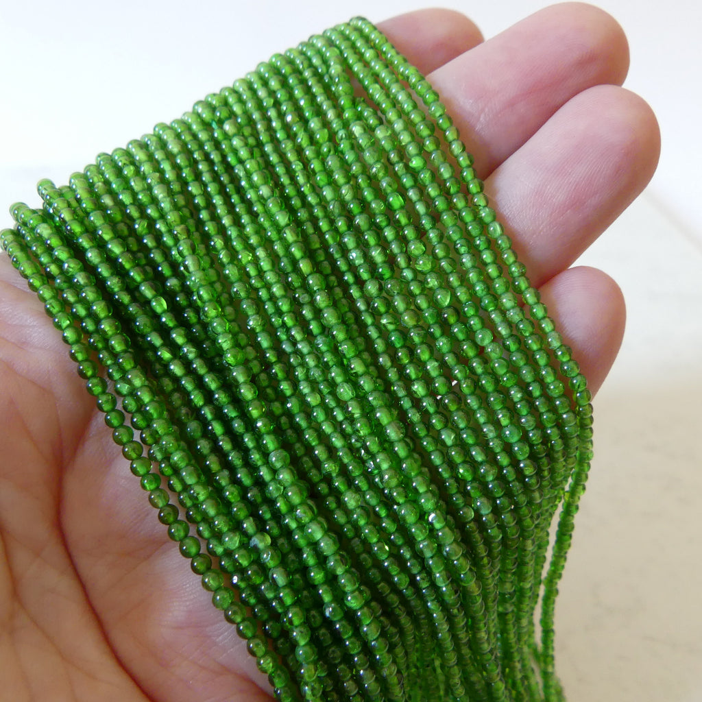 2mm AAA Chrome Diopside Smooth Beads Genuine Small Emerald Green Beads 15" Gemstone Beads for Jewelry Making
