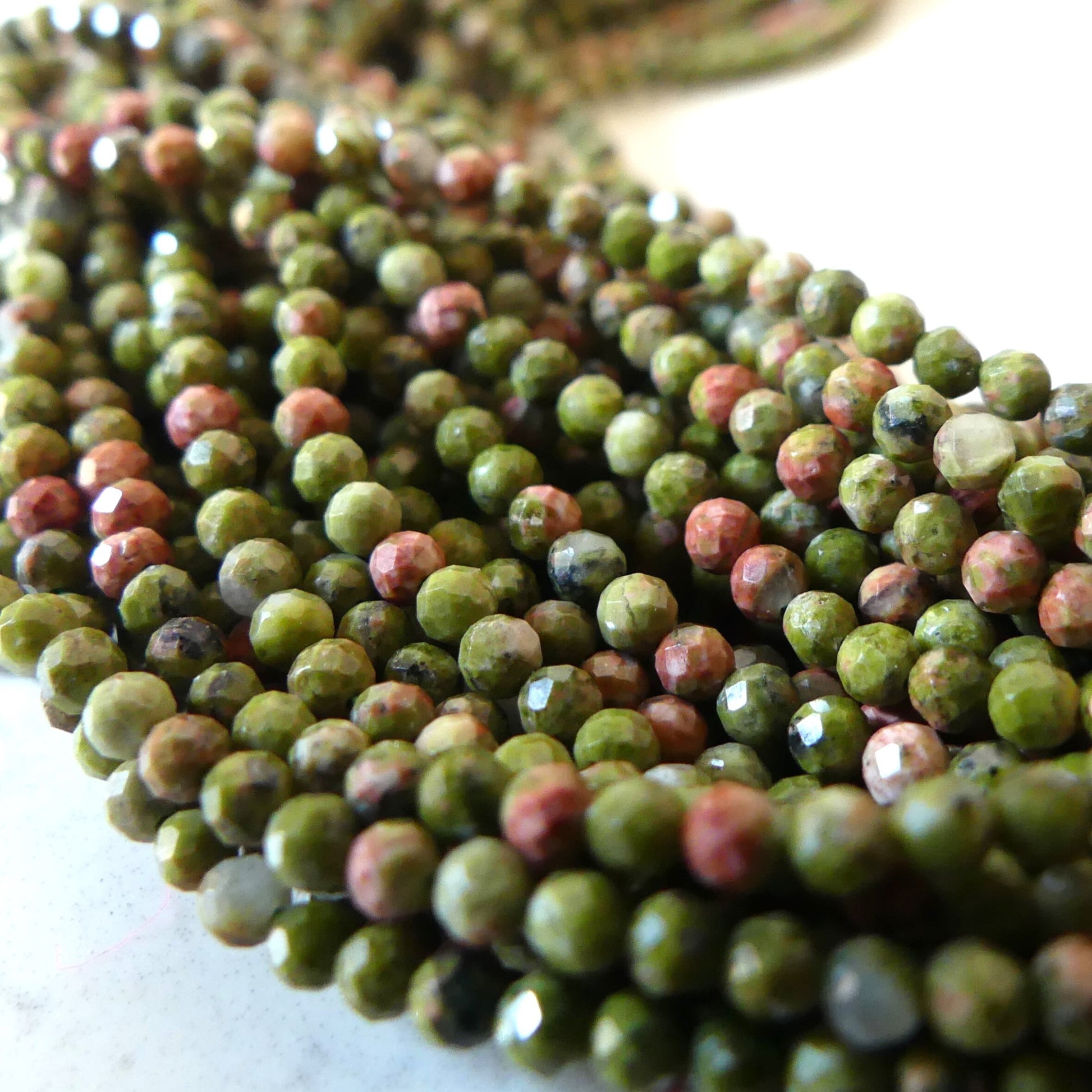2.5mm Unakite Faceted Beads 15" Green Orange Genuine Gemstone Beads for Jewelry Making Beading Craft Gift DIY Jewelry