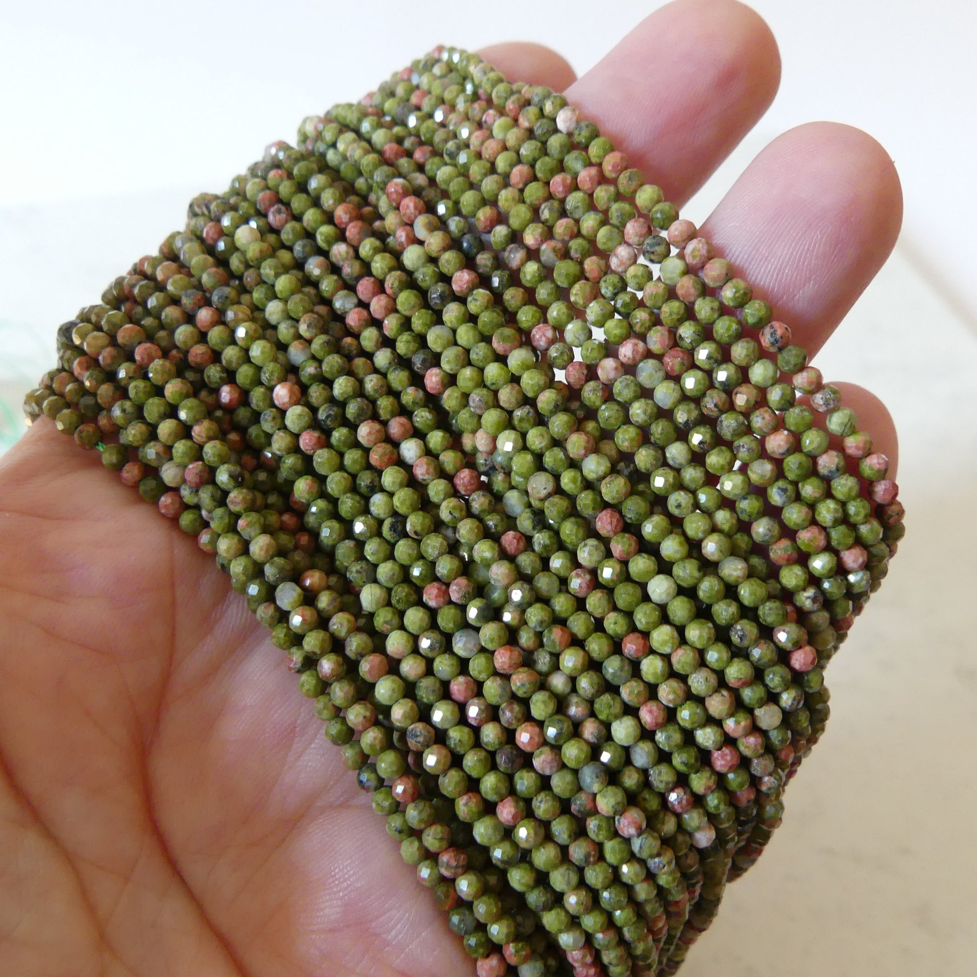 2.5mm Unakite Faceted Beads 15" Green Orange Genuine Gemstone Beads for Jewelry Making Beading Craft Gift DIY Jewelry