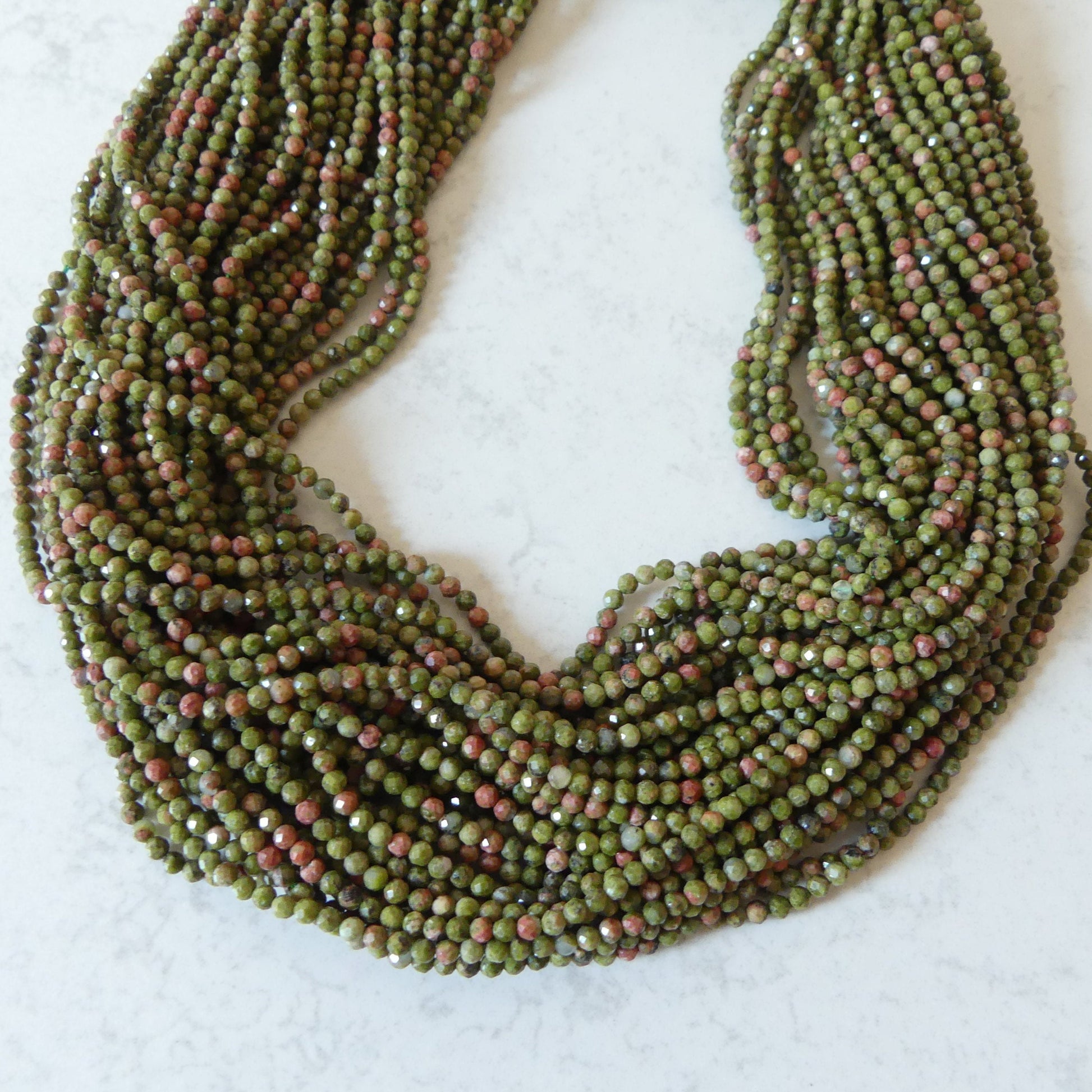2.5mm Unakite Faceted Beads 15" Green Orange Genuine Gemstone Beads for Jewelry Making Beading Craft Gift DIY Jewelry