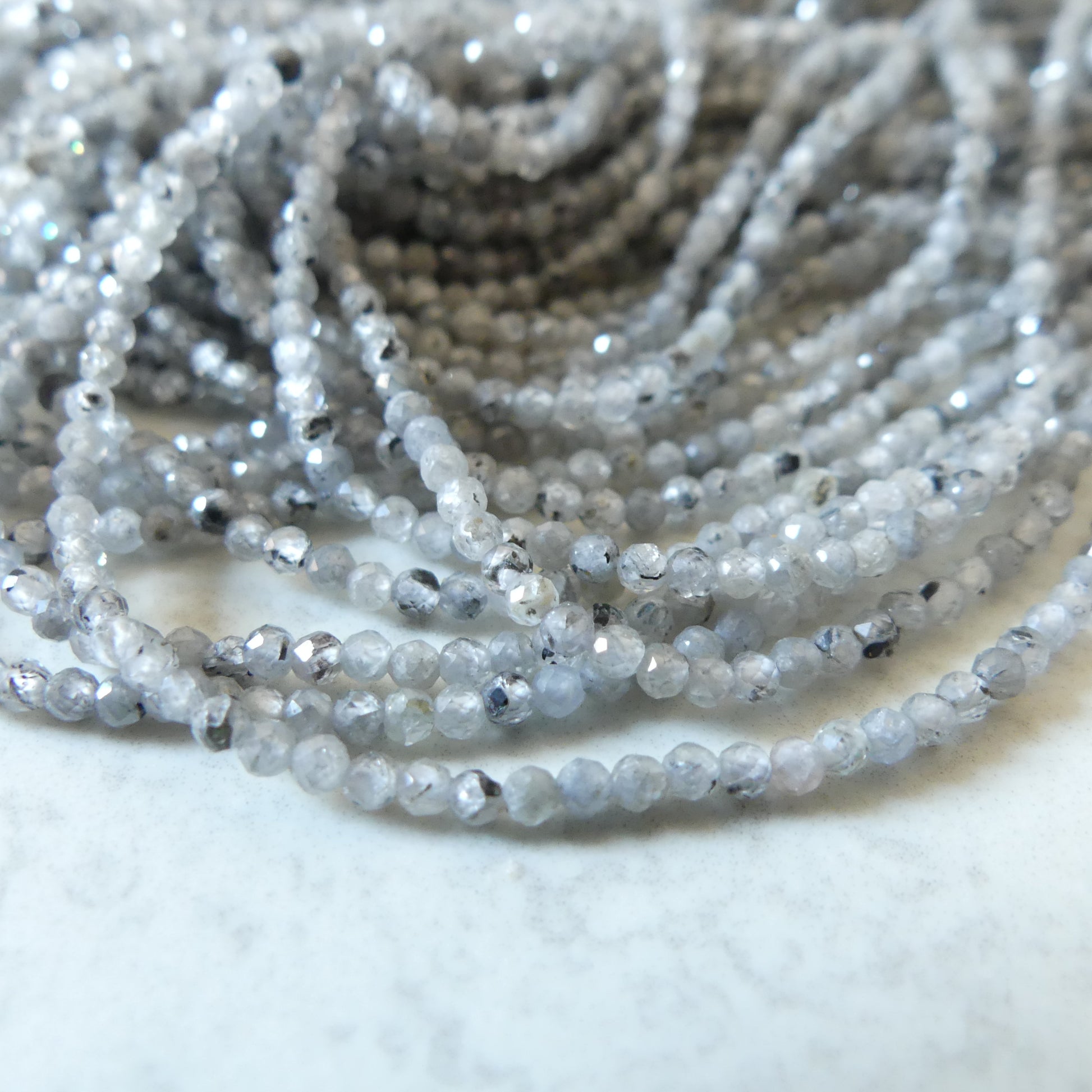 2mm Natural Gray Zircon Micro Faceted Beads Genuine Zircon From Italy 15.5" Transparent Sparkly Gemstone Beads for Jewelry Making