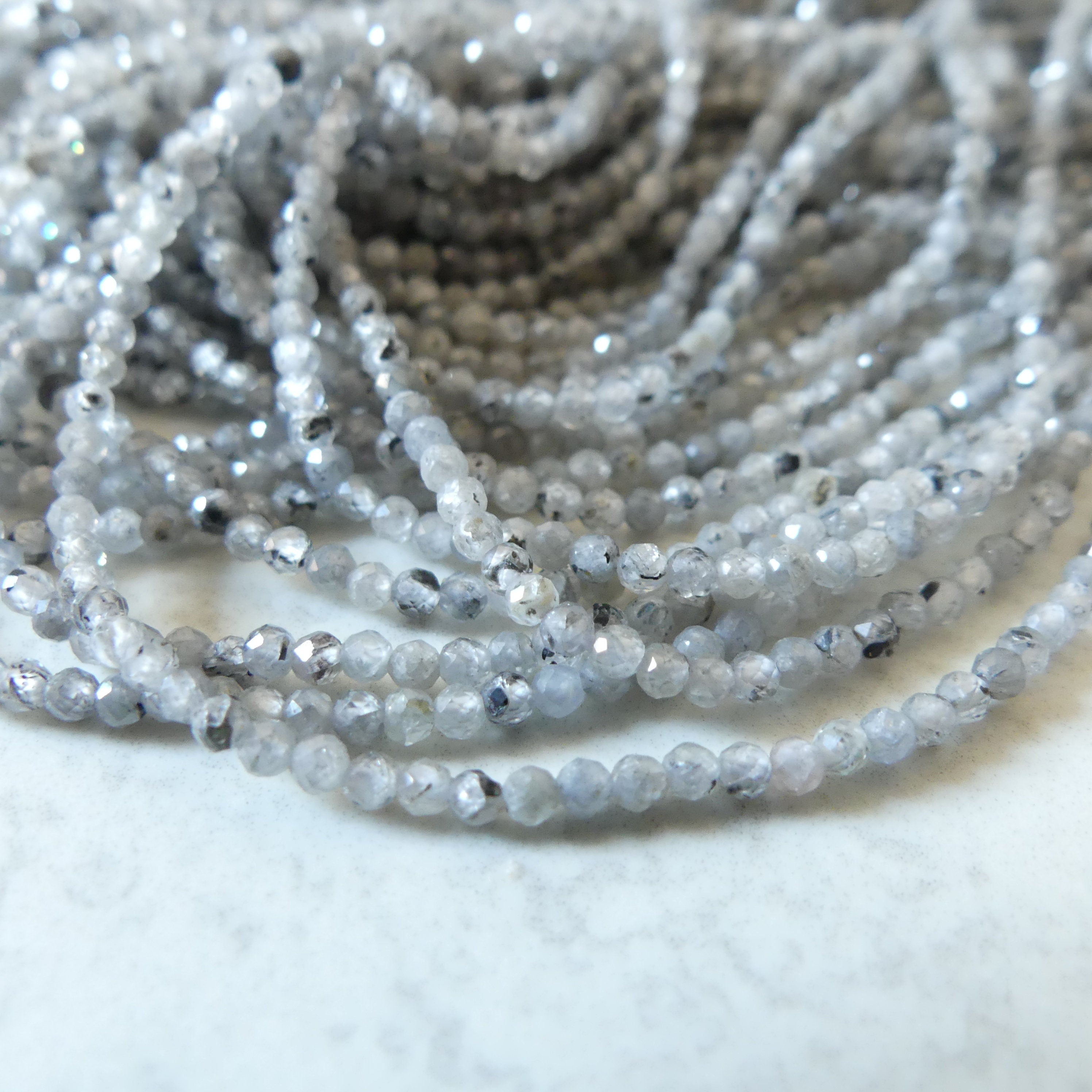 2mm Natural Gray Zircon Micro Faceted Beads Genuine Zircon From Italy 15.5" Transparent Sparkly Gemstone Beads for Jewelry Making
