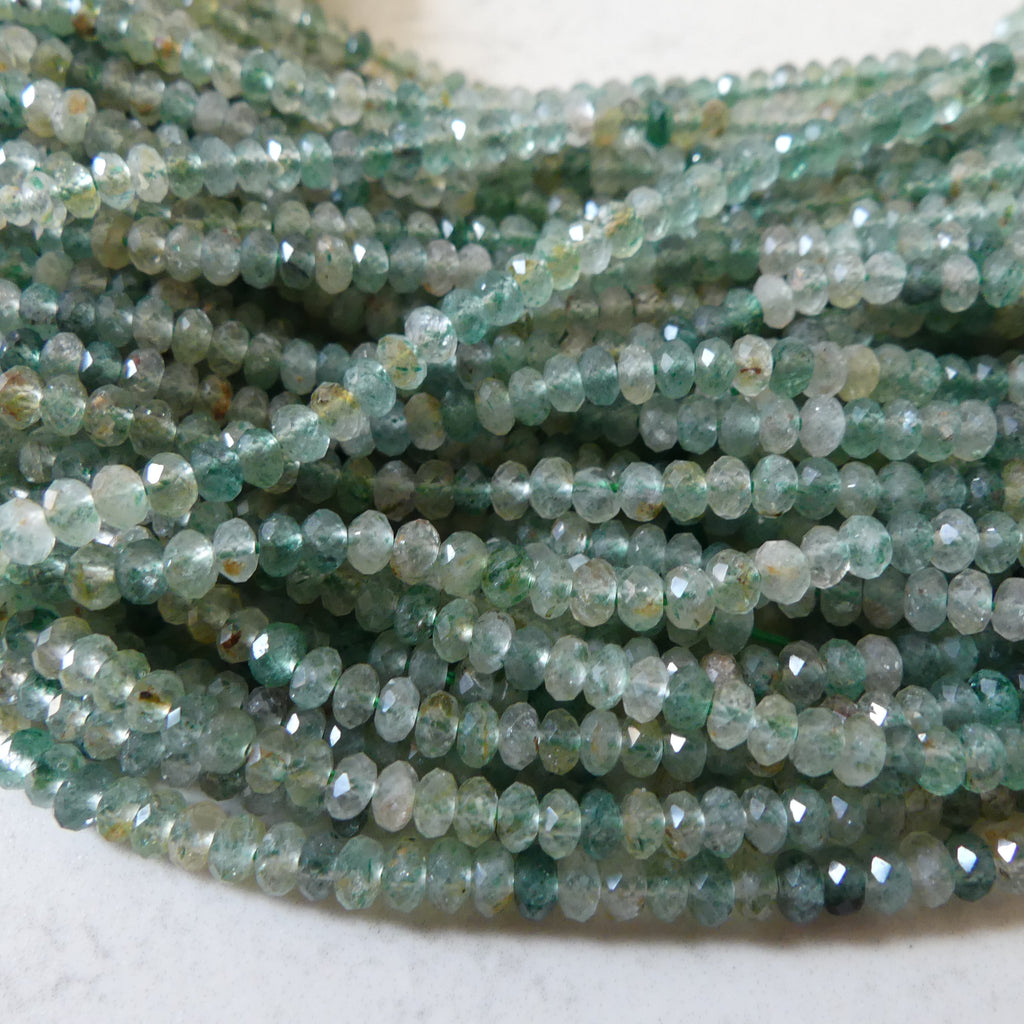 3mm Green Strawberry Quartz Micro Faceted Rondel Beads Genuine Quartz Beads 15" Sparkly Gemstone Beads for Jewelry Making