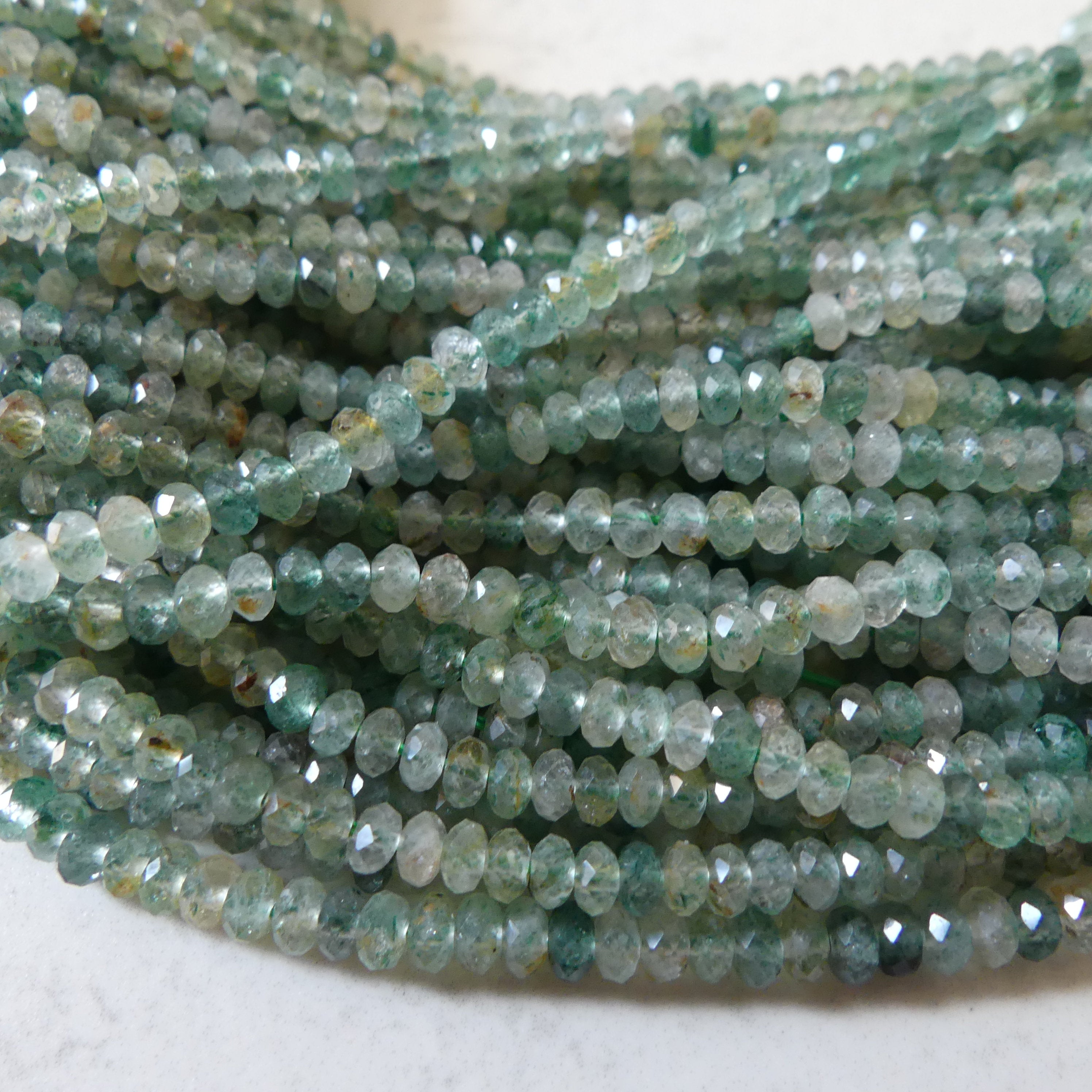 3mm Green Strawberry Quartz Micro Faceted Rondel Beads Genuine Quartz Beads 15" Sparkly Gemstone Beads for Jewelry Making